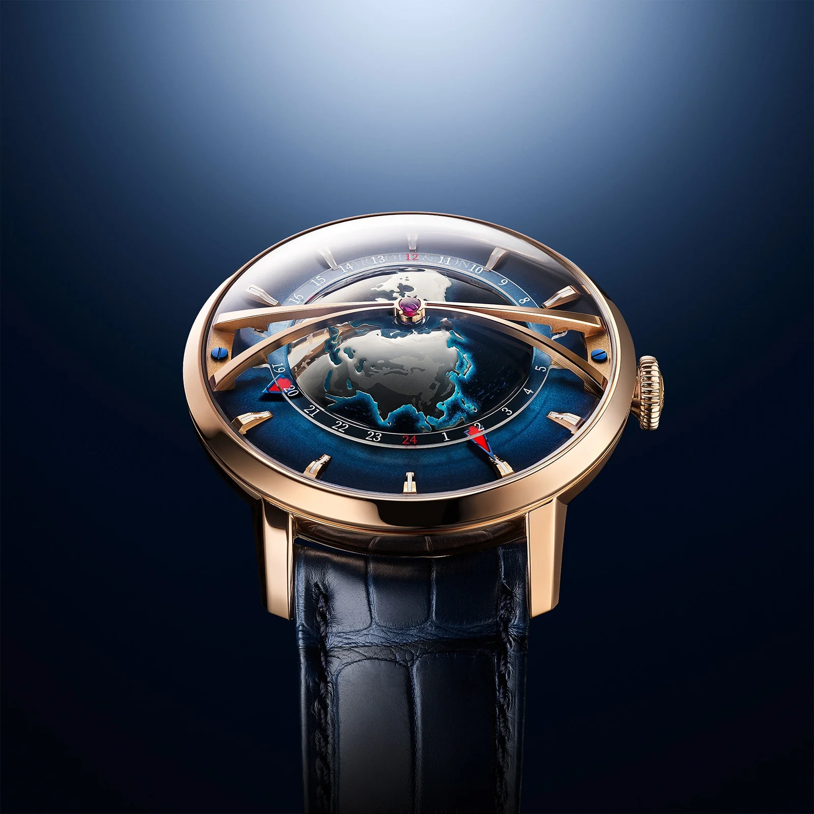 Globetrotter Red Gold | 45mm, 18K Rose Gold, Alligator Leather, Blue Dial - Image 3