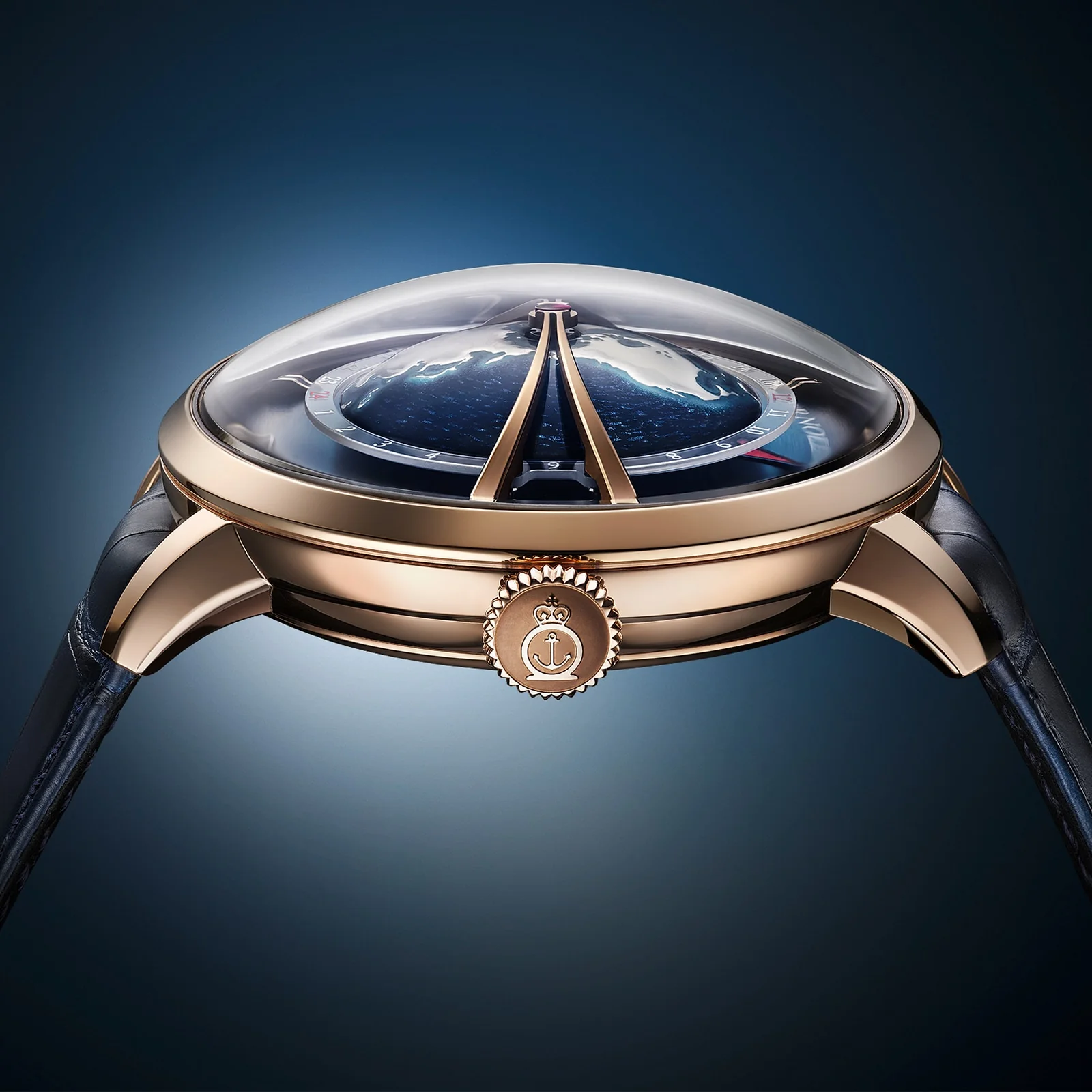 Globetrotter Red Gold | 45mm, 18K Rose Gold, Alligator Leather, Blue Dial - Image 4