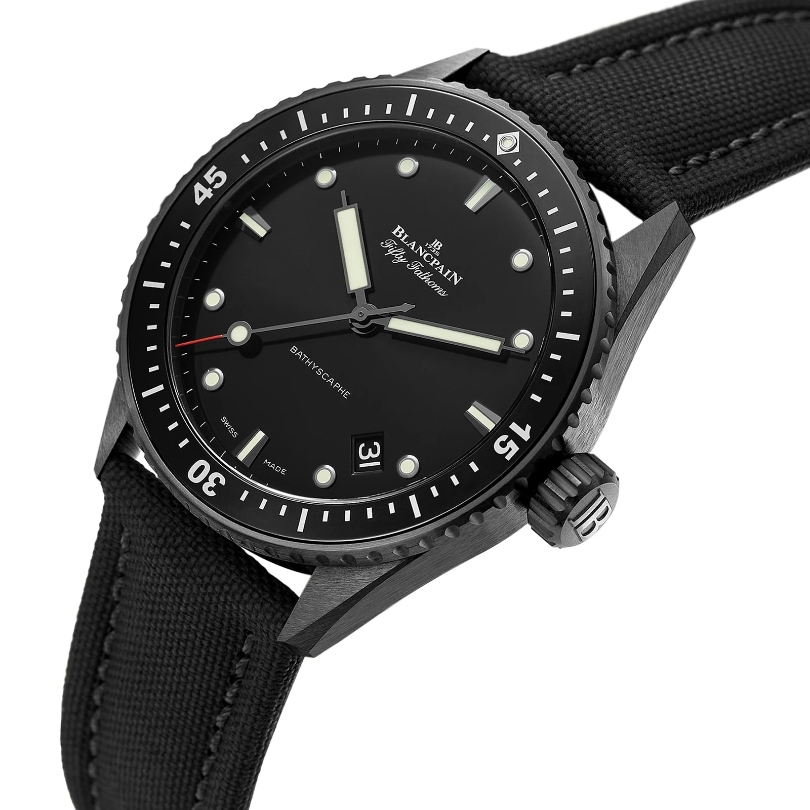 Fifty Fathoms Bathyscaphe | 43.5mm, Ceramic, Fabric, Black Dial - Image 3