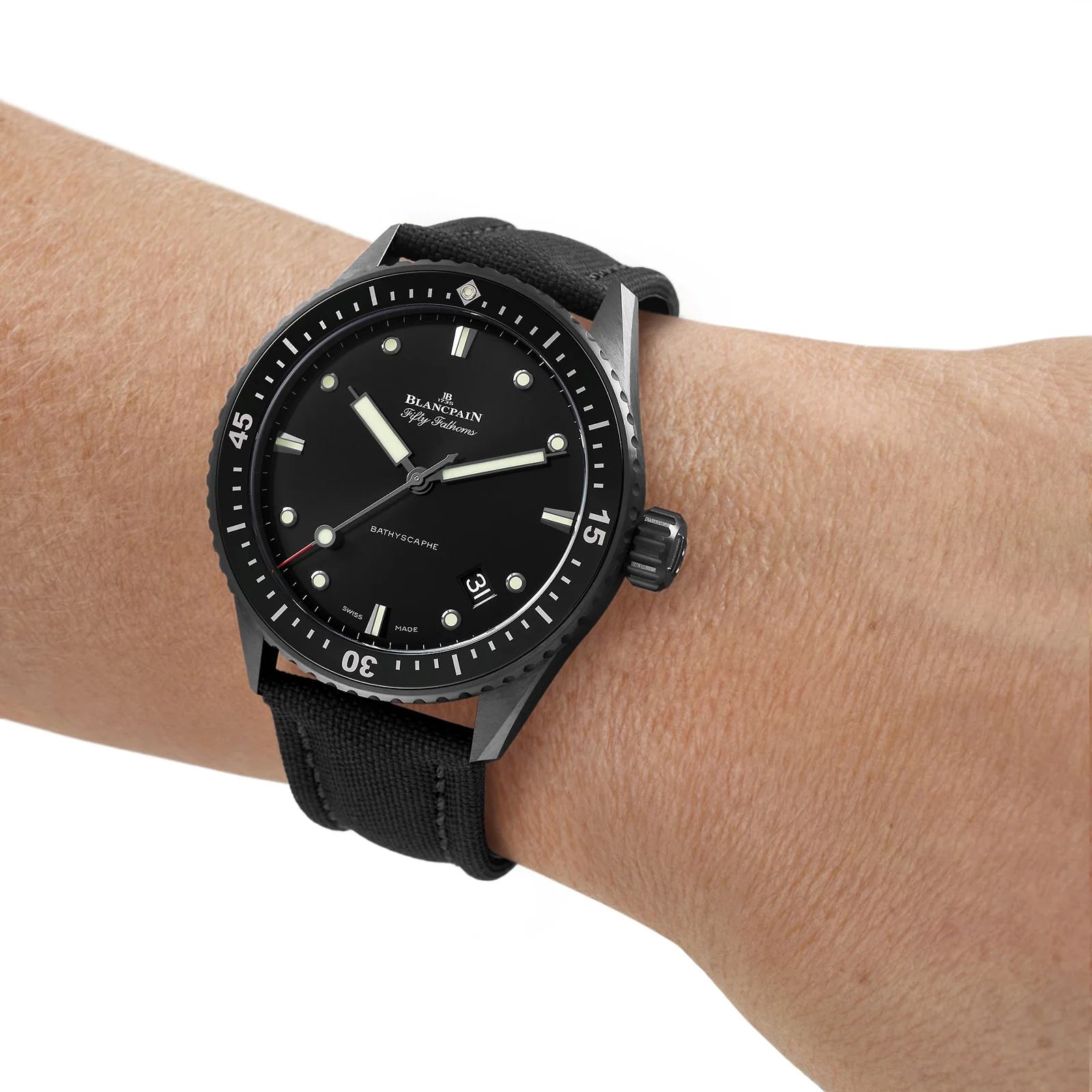 Fifty Fathoms Bathyscaphe | 43.5mm, Ceramic, Fabric, Black Dial - Image 4