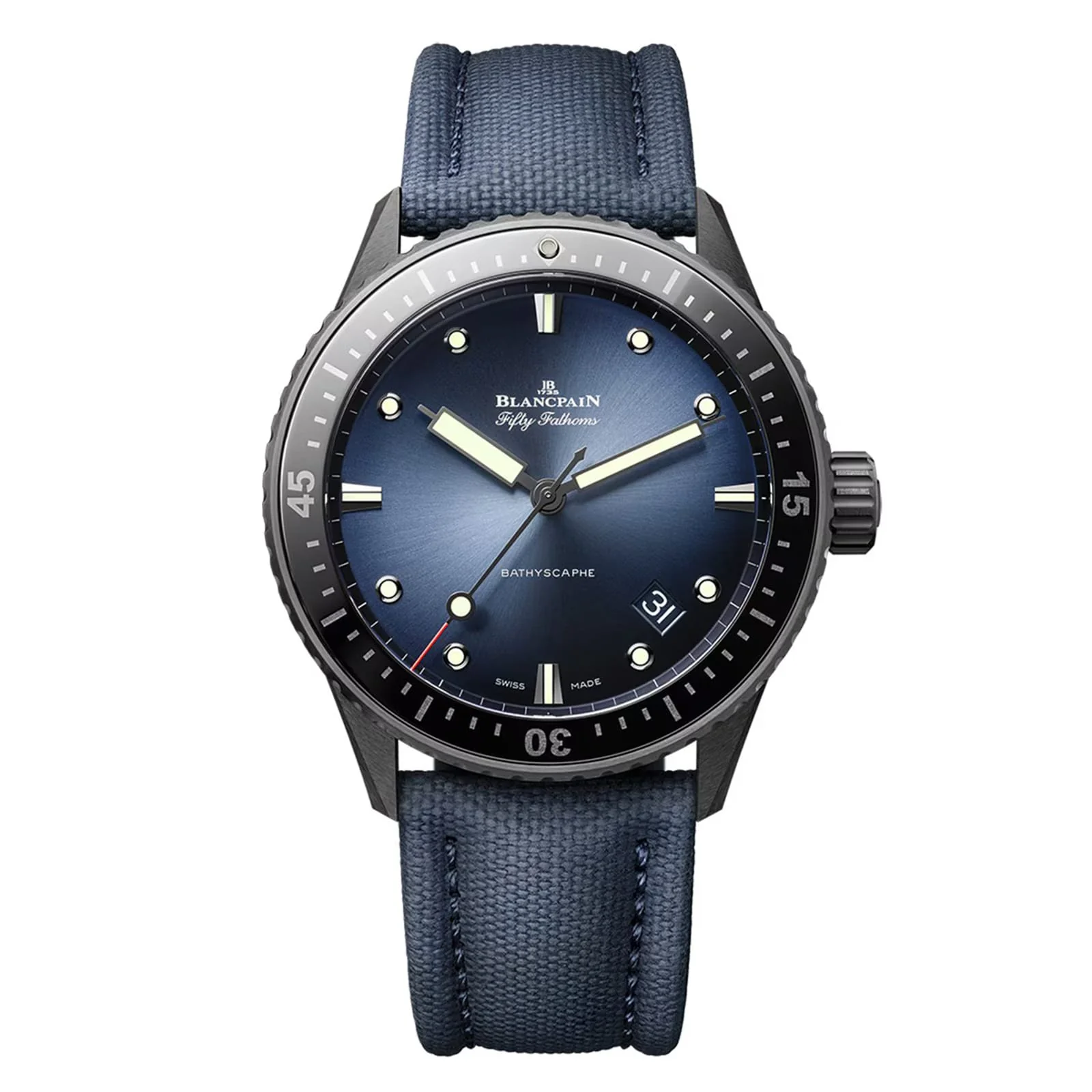 Fifty Fathoms Bathyscaphe | 43.5mm, Ceramic, CANVAS, Blue Dial