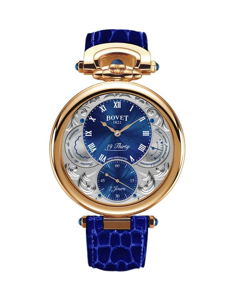19Thirty | 42mm, 18K Rose Gold, Leather, NO Bezel Bezel, Blue Dial