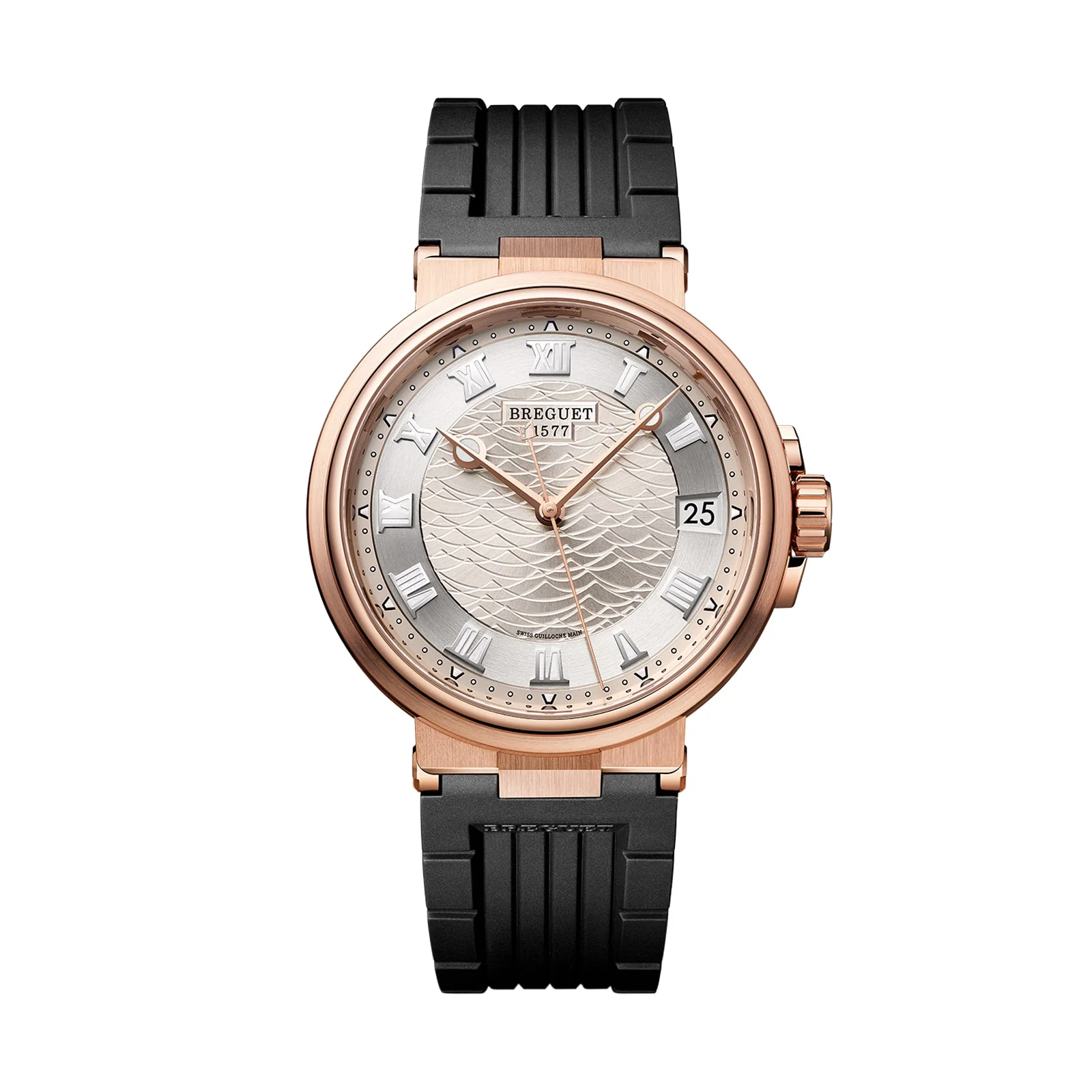 Marine 5517 | 40mm, 18K Rose Gold, Rubber, Silver Dial