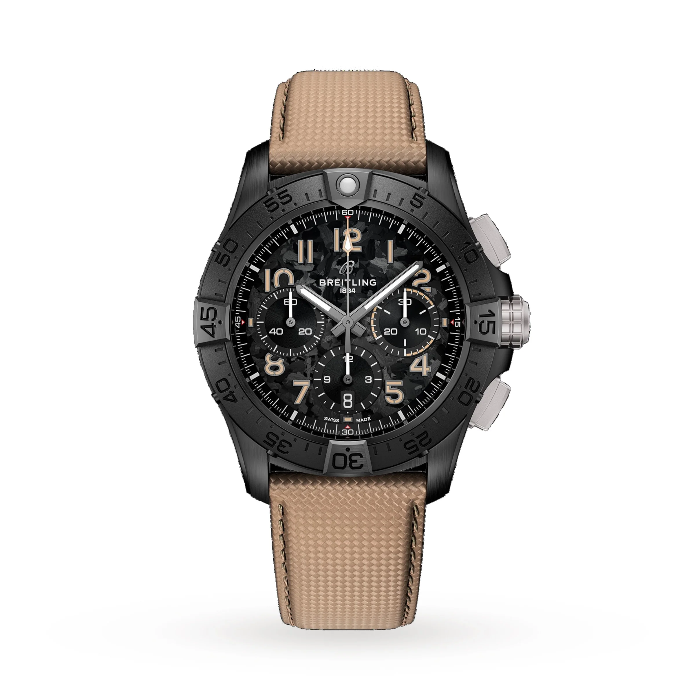 Avenger B01 Chronograph 42 Night Mission | 42mm, Ceramic, Leather, Black Dial