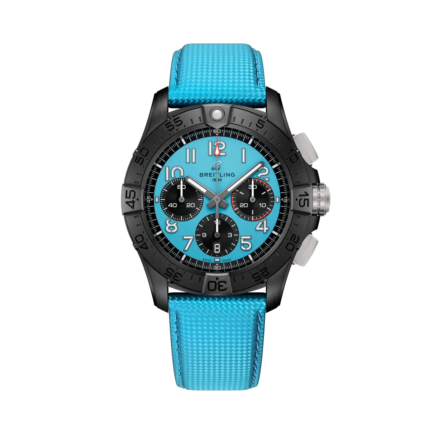 Avenger B01 Chronograph 42 Night Mission | 42mm, Ceramic, Leather, Turquoise Dial