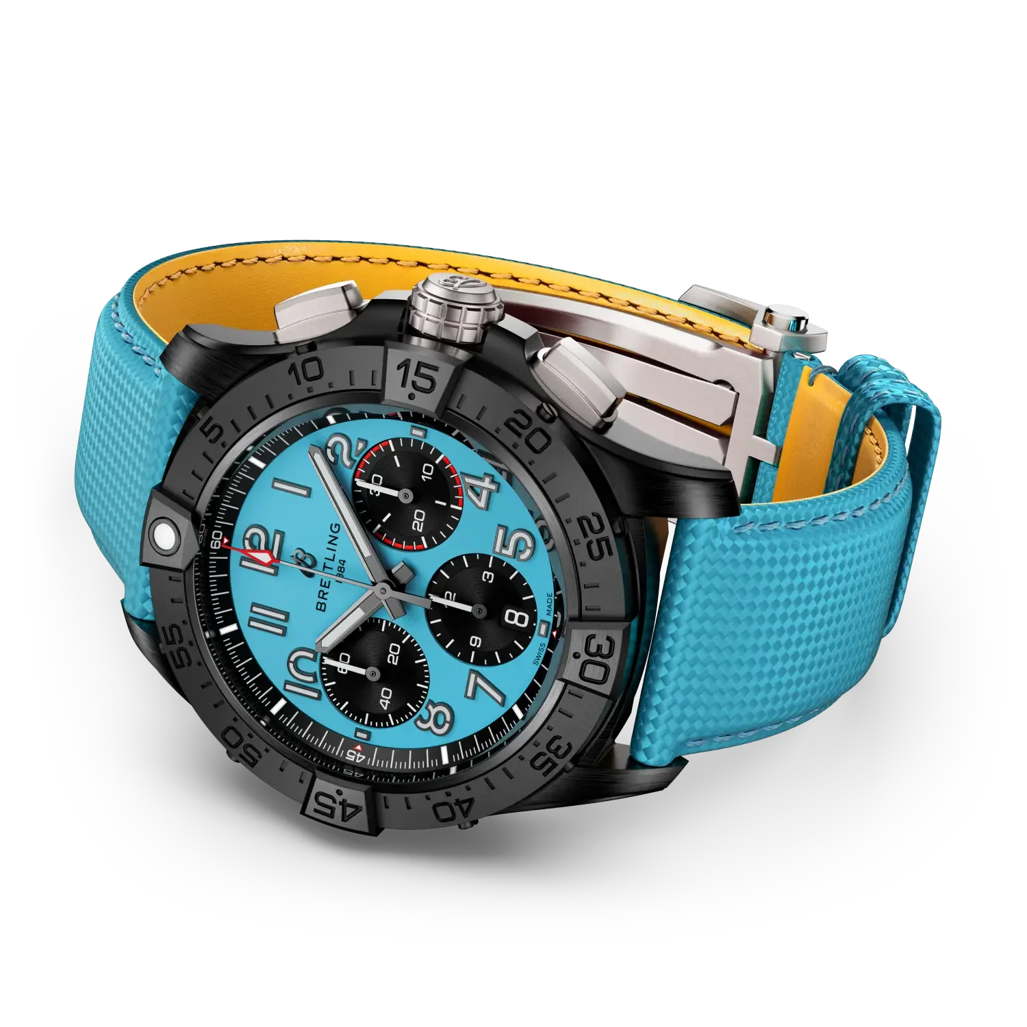 Avenger B01 Chronograph 42 Night Mission | 42mm, Ceramic, Leather, Turquoise Dial - Image 4