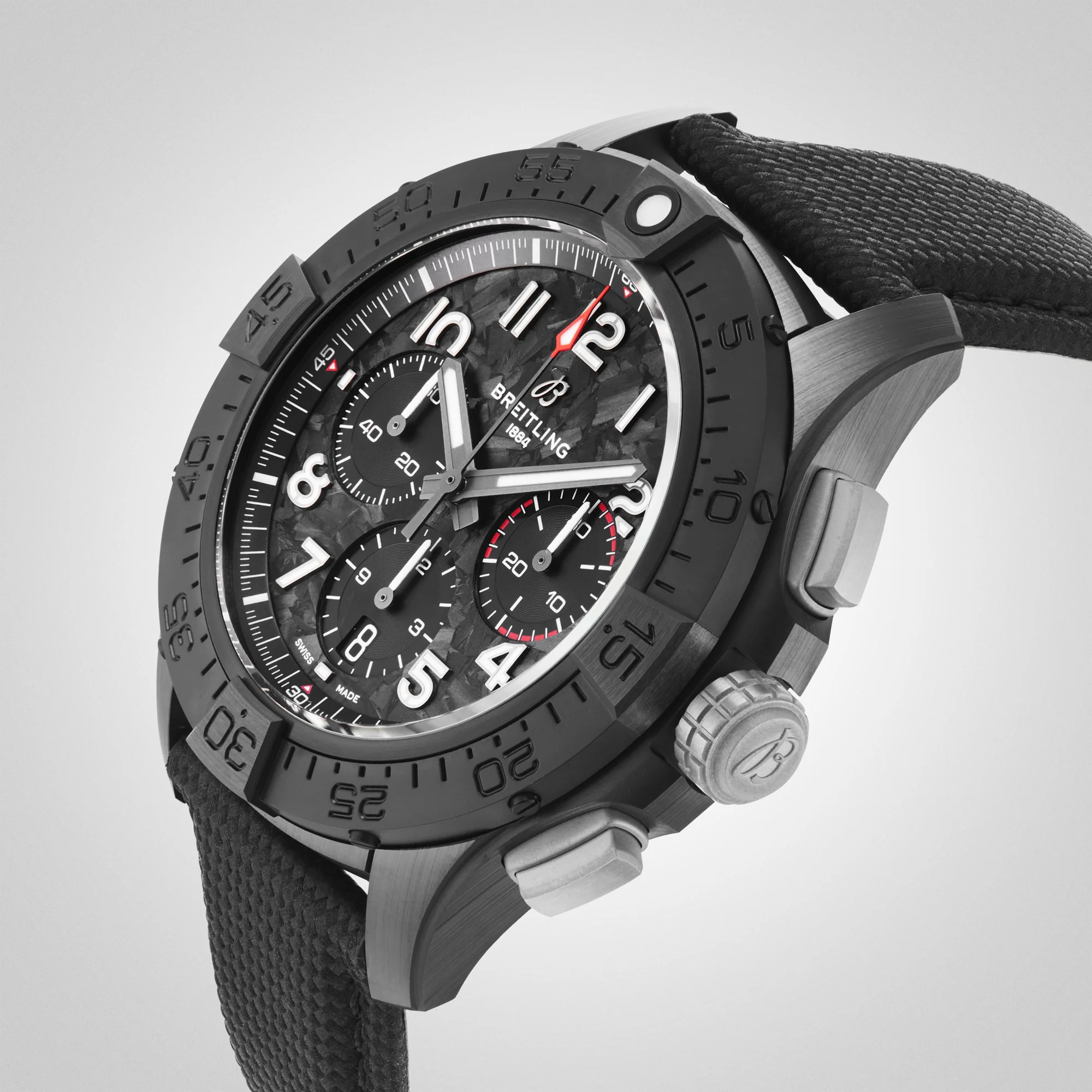Avenger B01 Chronograph 44 Night Mission | 44mm, Ceramic, Leather, Black Dial - Image 5