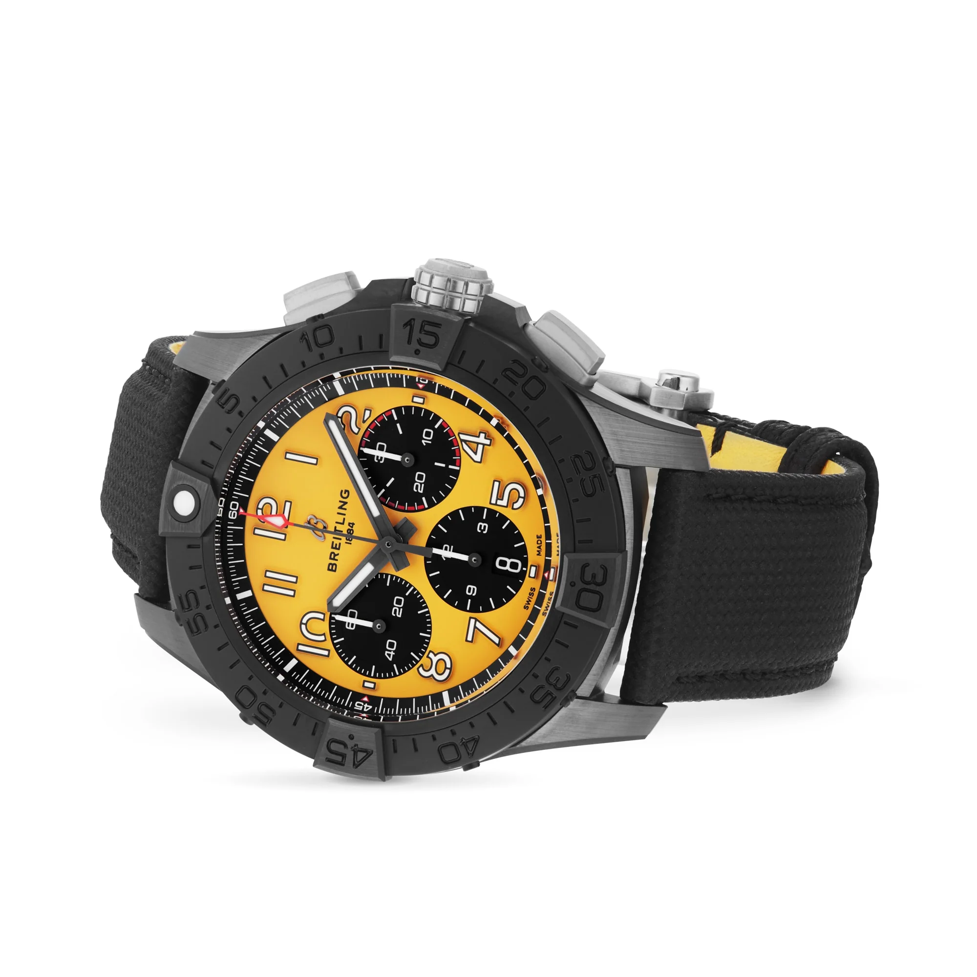 Avenger B01 Chronograph 44 Night Mission | 44mm, Ceramic, Leather, Yellow Dial, Ref. SB0147101I1X2 - Image 3