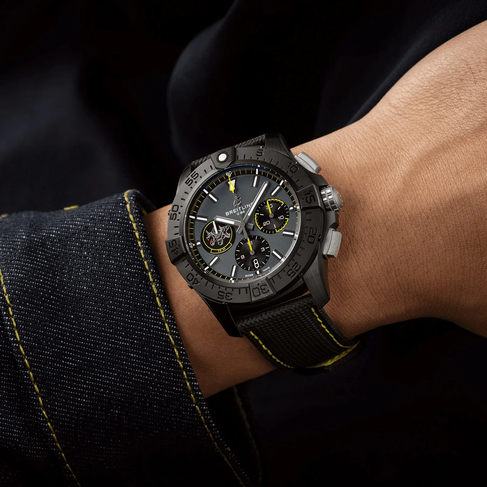 Avenger B01 Chronograph 44 Night Mission Bloodhounds | 44mm, Ceramic, Leather, Grey Dial - Image 5