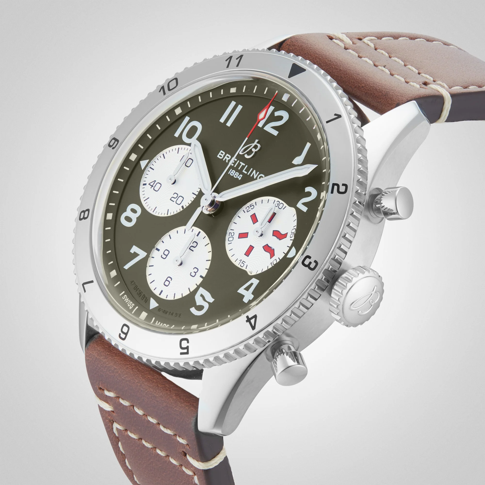Classic AVI Chronograph 42 Curtiss Warhawk | 42mm, Steel, Leather, Green Dial - Image 7