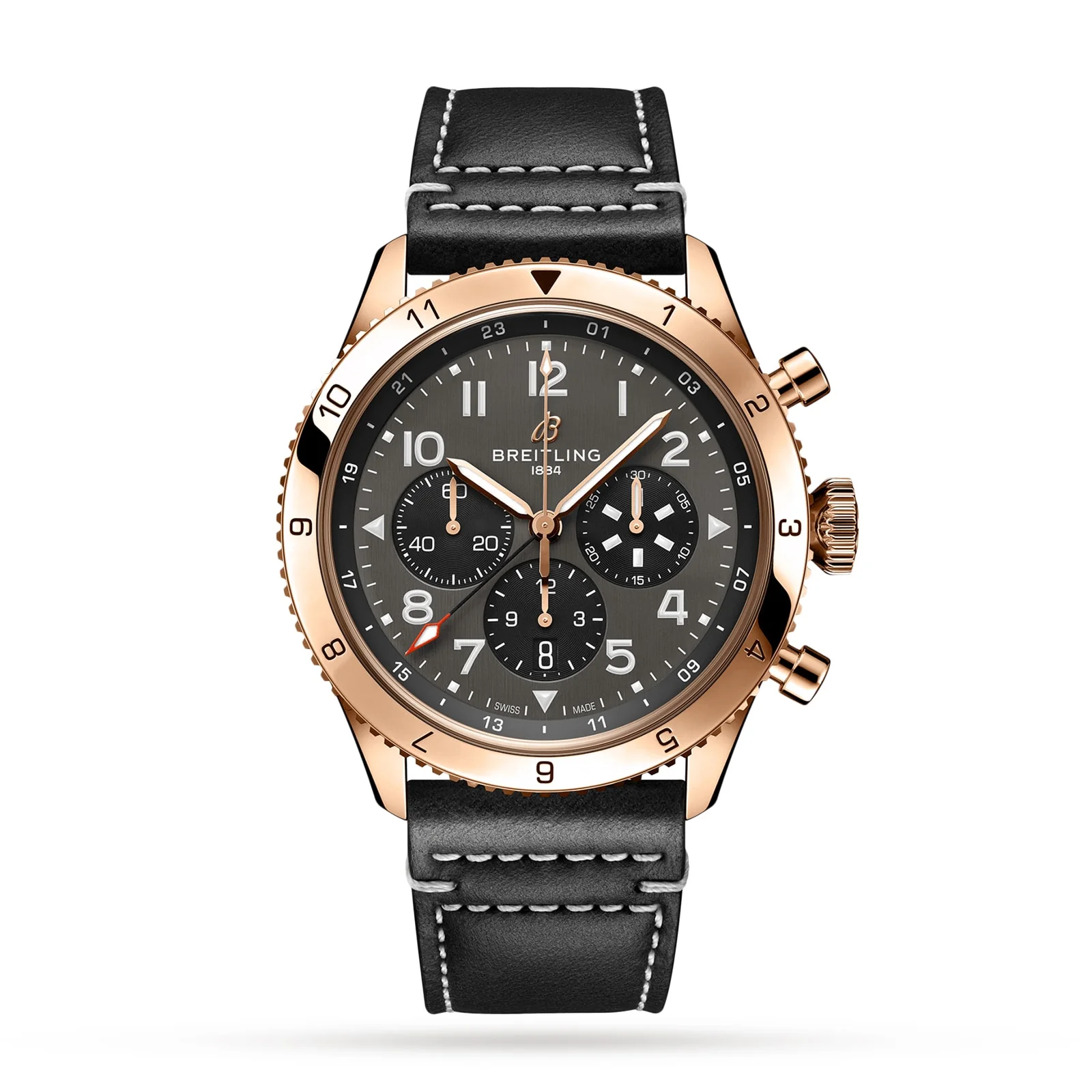 Super AVI B04 Chronograph GMT 46 P-51 Mustang | 46mm, 18K Rose Gold, Leather, Grey Dial