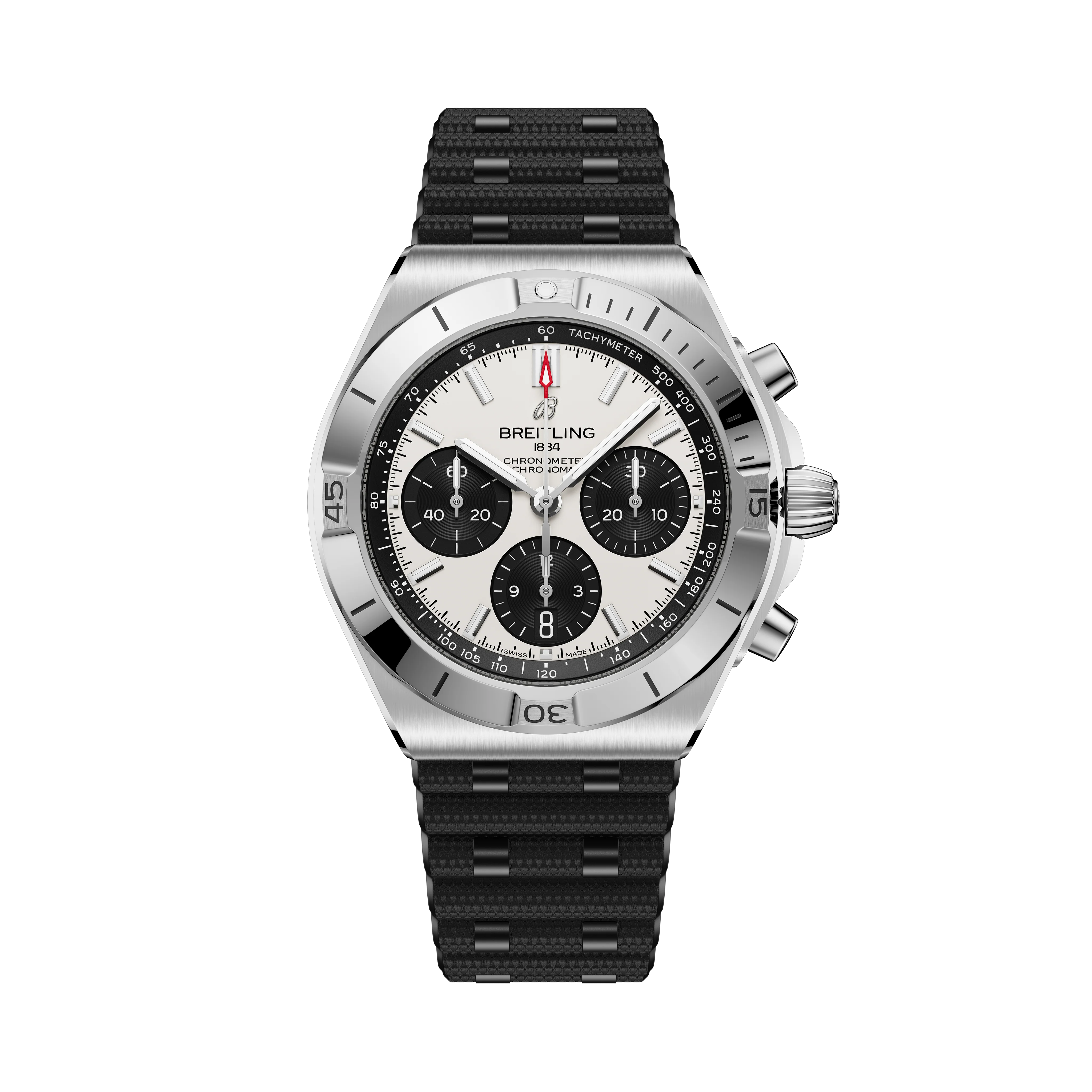 Chronomat B01 42 | 42mm, Stainless Steel, White Dial, Black Strap