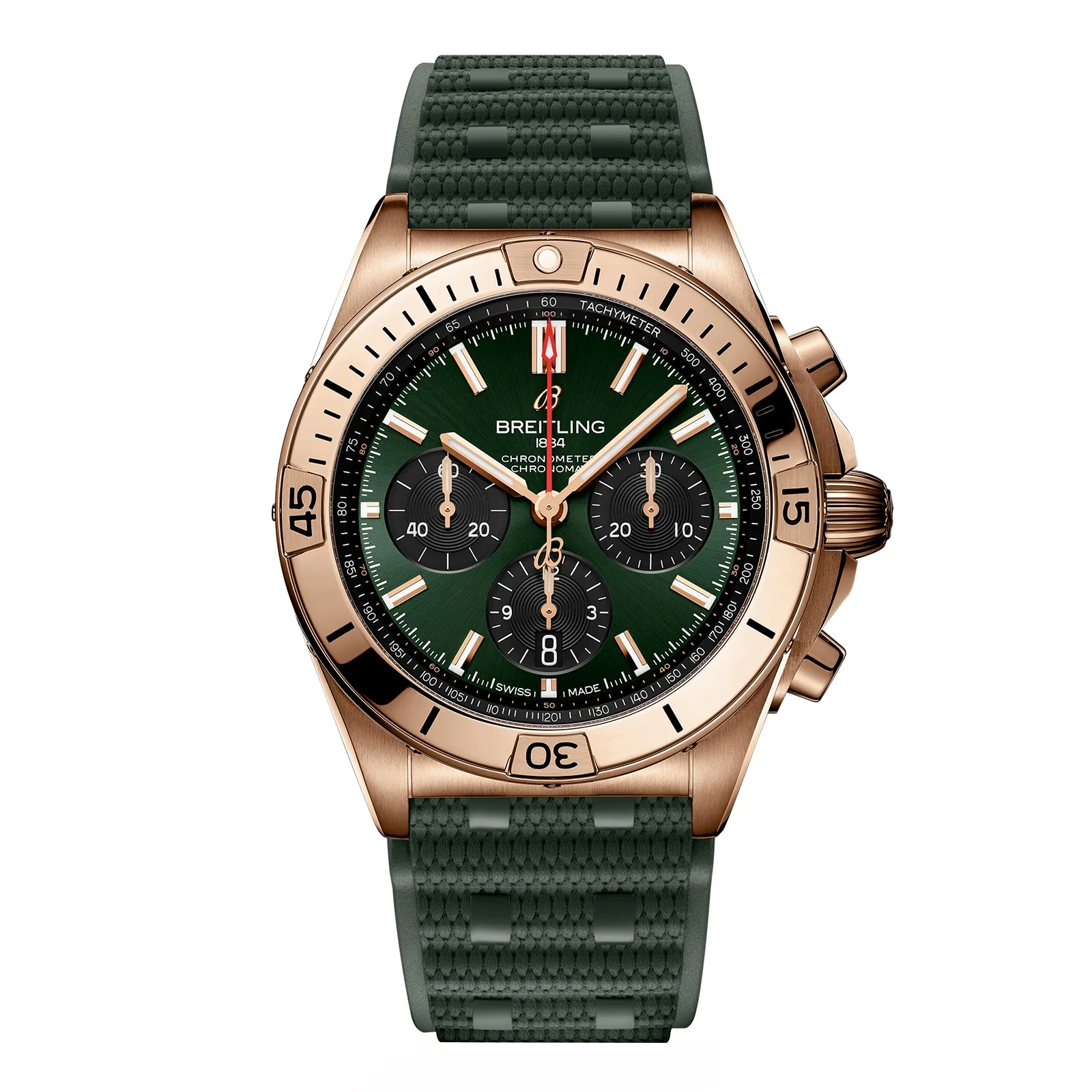 Chronomat B01 42 | 42mm, 18K Rose Gold, Rubber, Green Dial