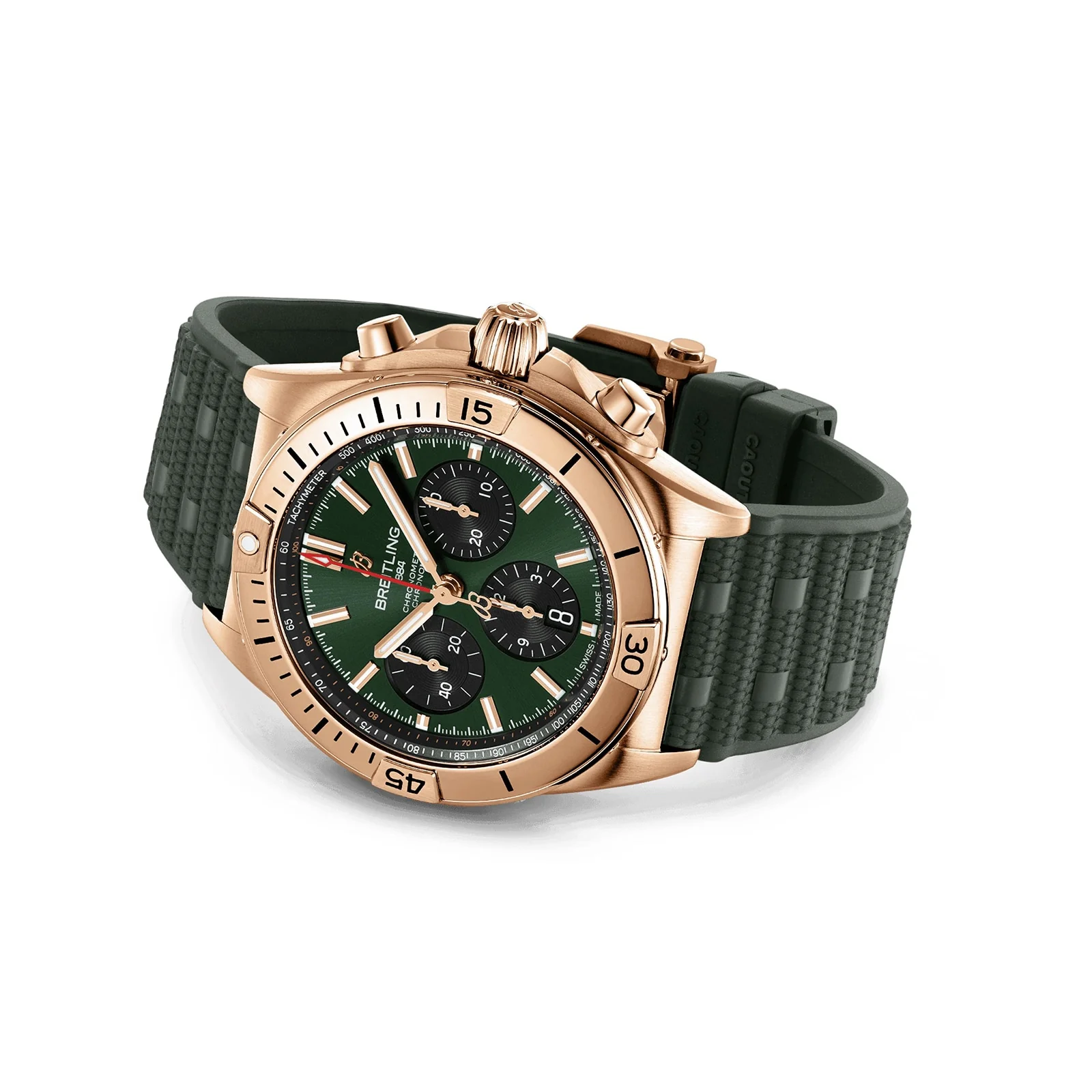 Chronomat B01 42 | 42mm, 18K Rose Gold, Rubber, Green Dial - Image 4