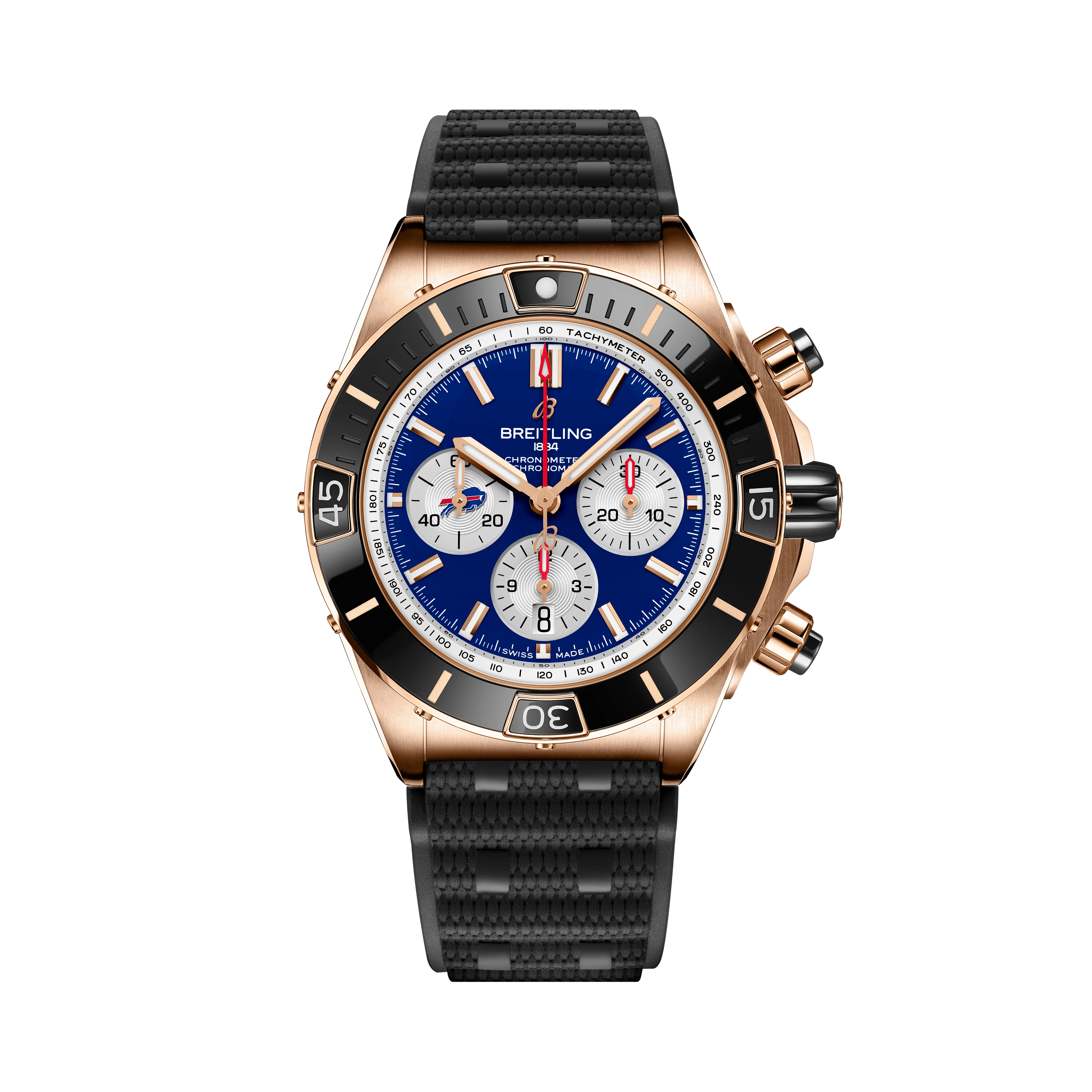 Super Chronomat B01 44 Buffalo Bills | 44mm, 18K Rose Gold, Rubber, Blue Dial