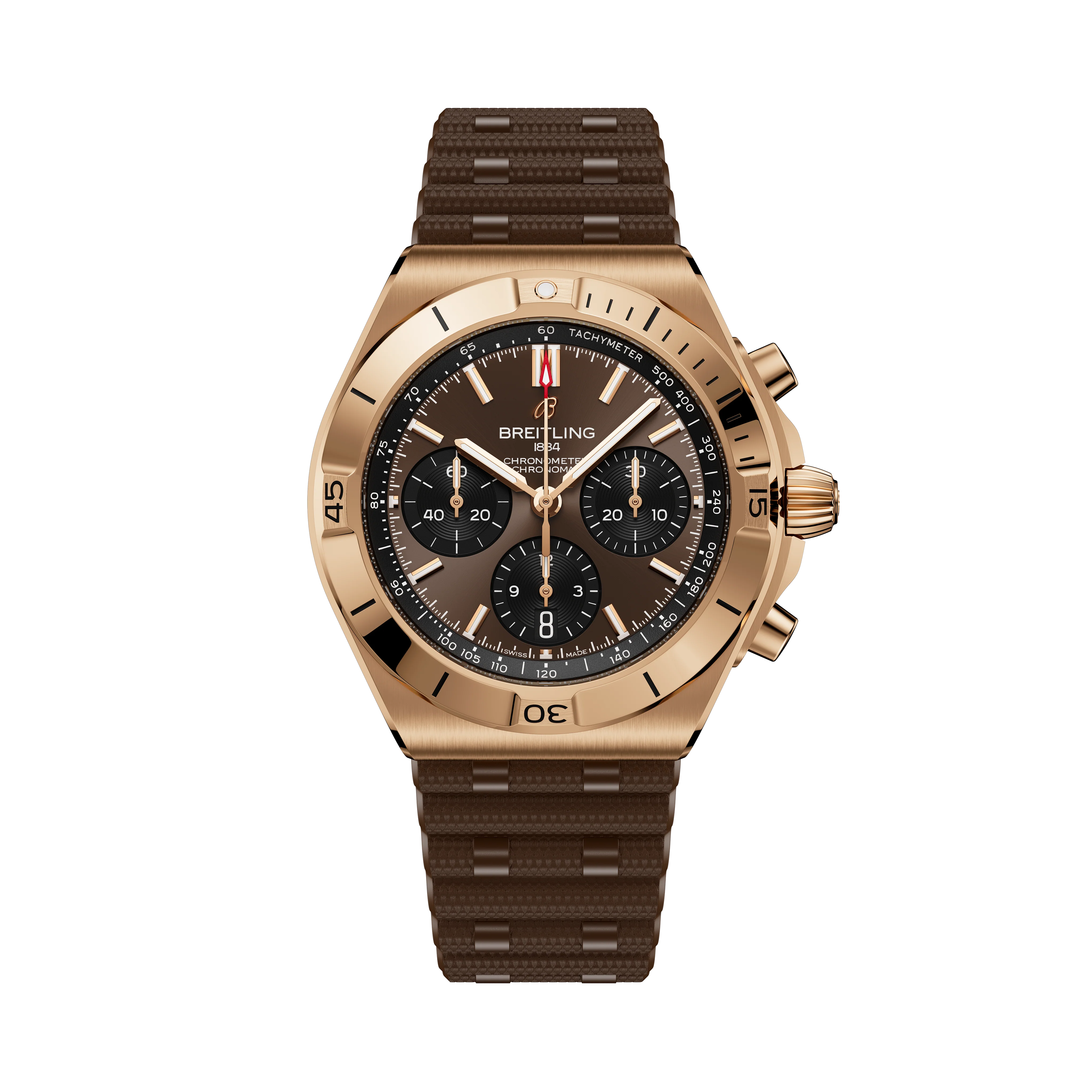 Chronomat B01 42 | 42mm, 18K Red Gold, Brown Dial, Brown Strap