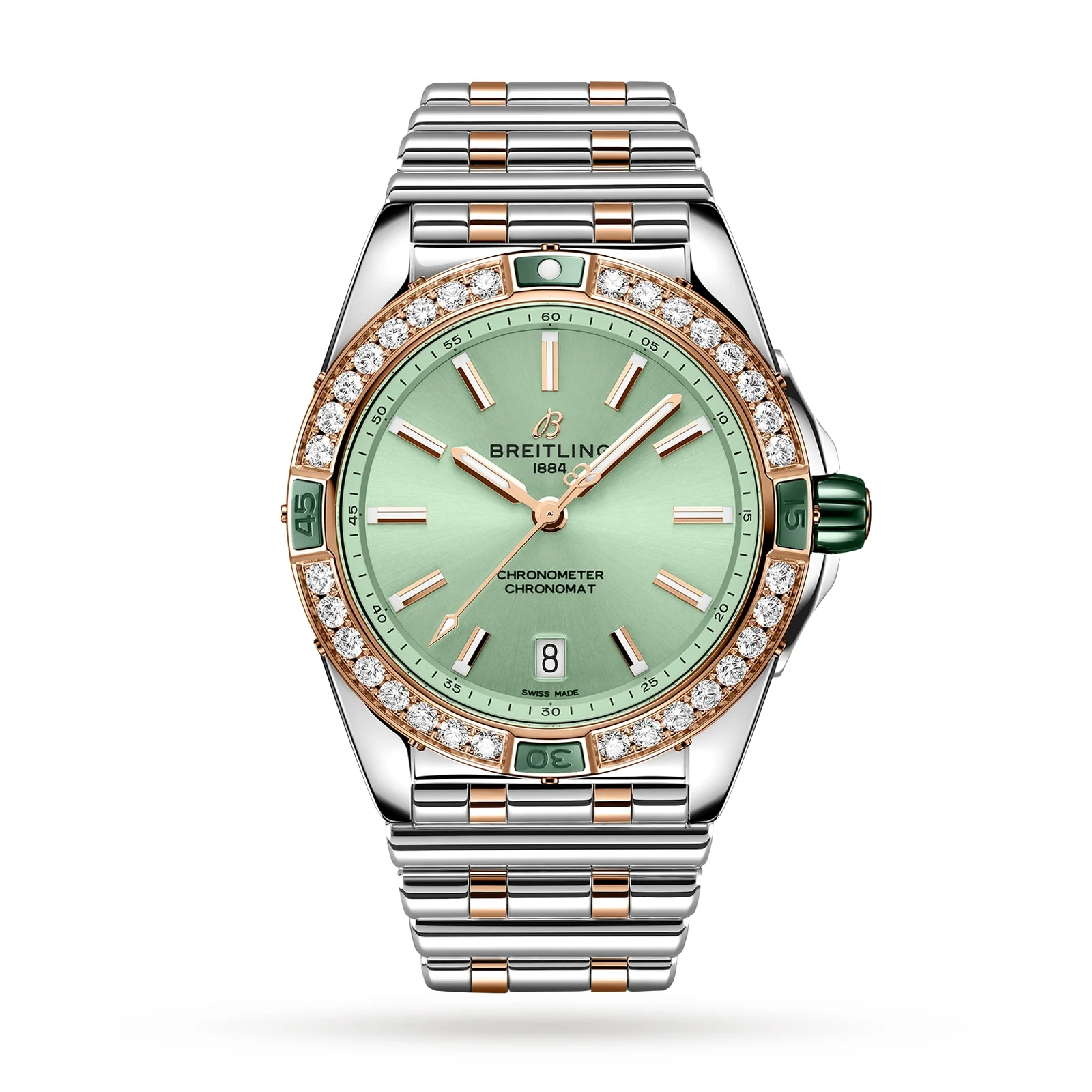 Super Chronomat Automatic 38 | 38mm, Two-Tone Steel & 18K Rose Gold, Steel, Green Dial