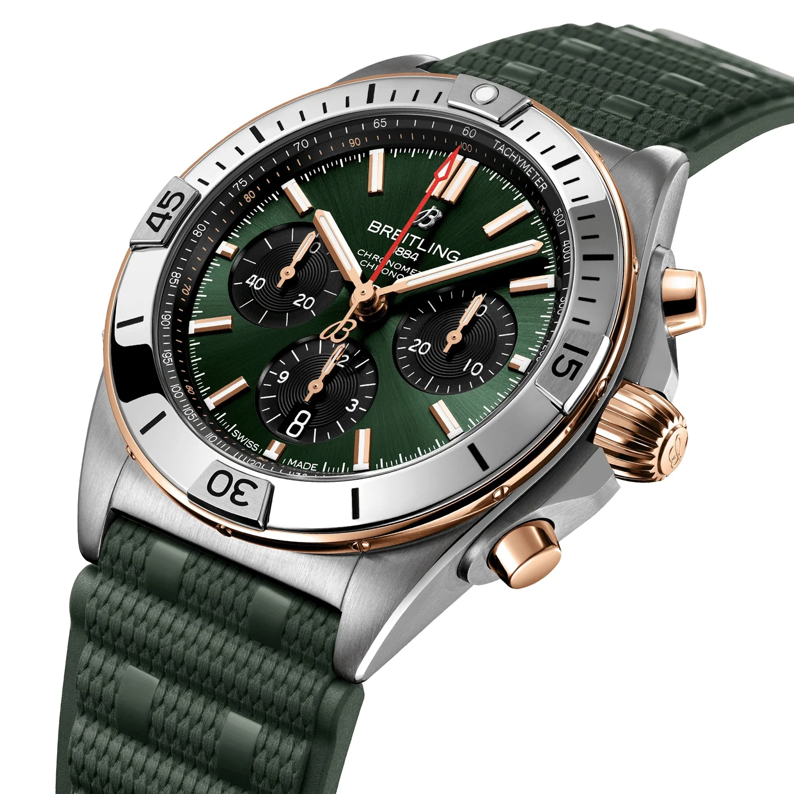 Chronomat B01 42 | 42mm, 18K Rose Gold Plated Steel, Rubber, Green Dial - Image 3