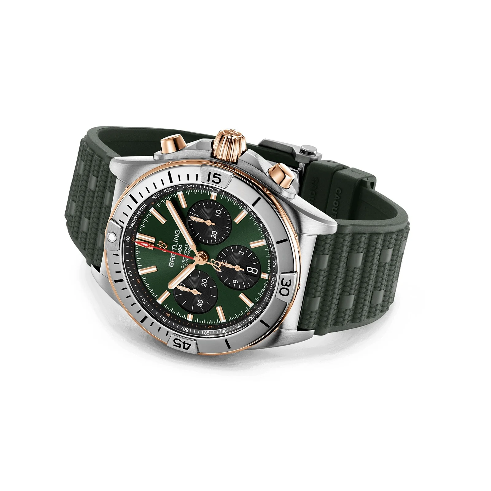 Chronomat B01 42 | 42mm, 18K Rose Gold Plated Steel, Rubber, Green Dial - Image 4