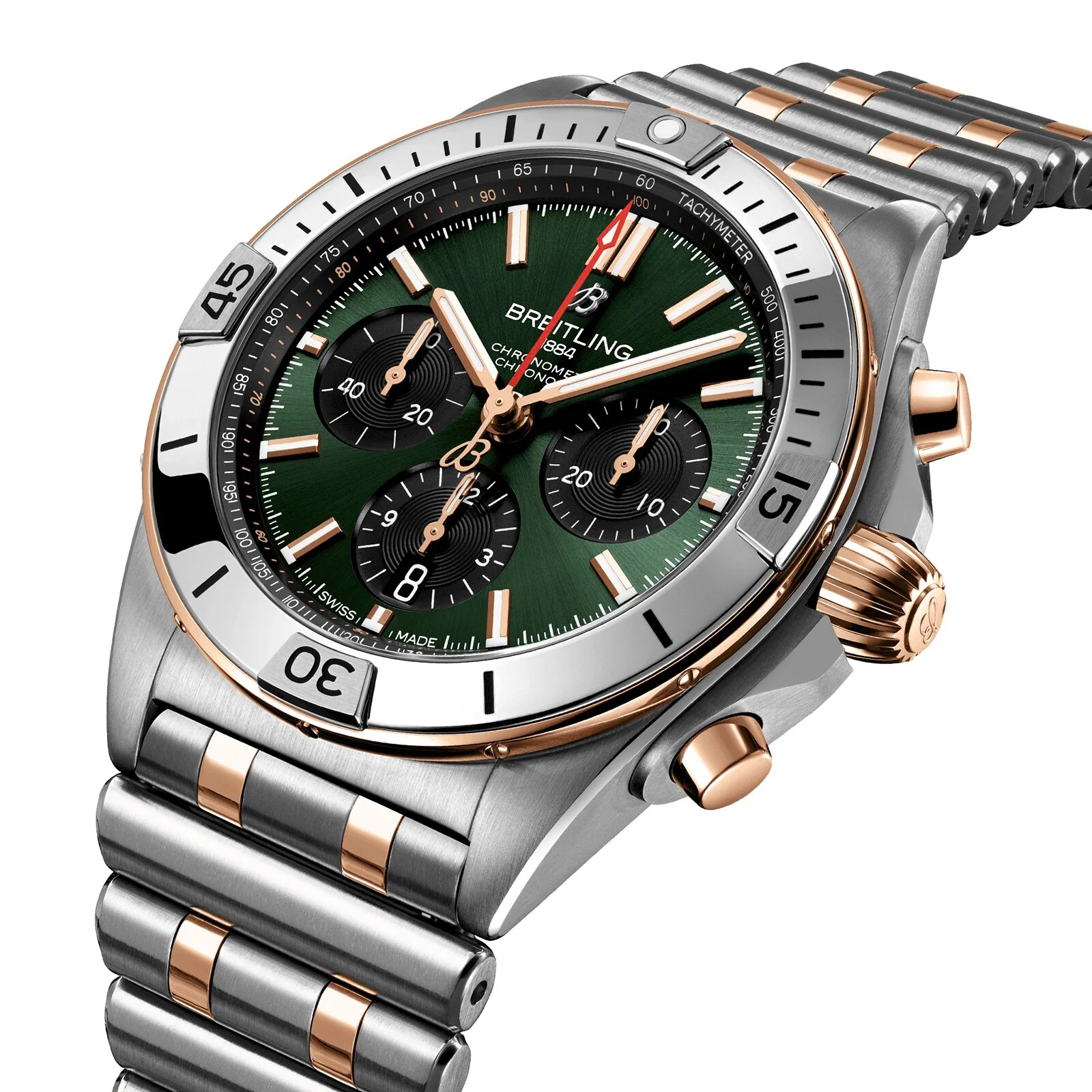 Chronomat B01 42 | 42mm, 18K Rose Gold Plated Steel, Two-Tone Steel & 18K Rose Gold, Green Dial - Image 3