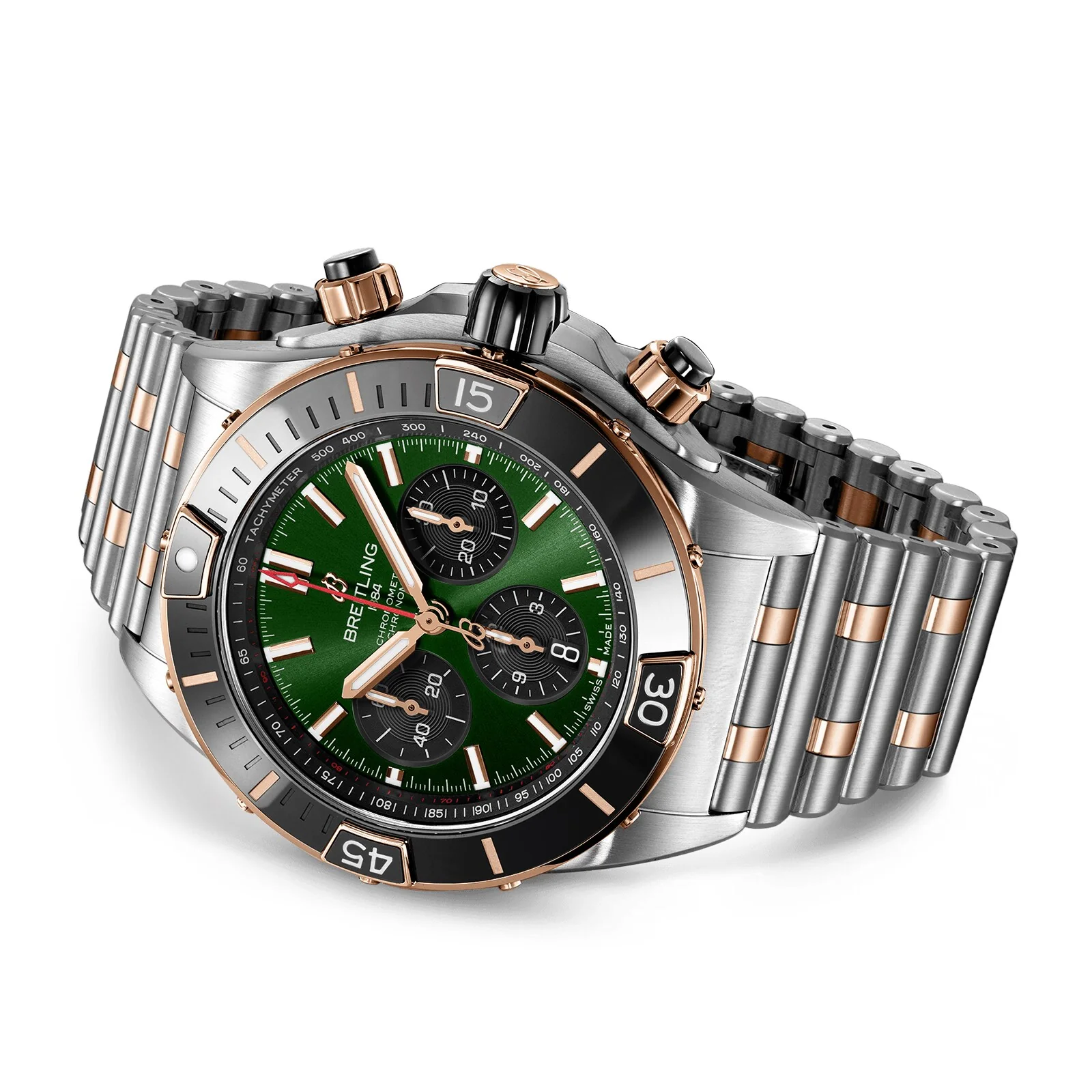 Super Chronomat B01 44 | 44mm, Two-Tone Steel & 18K Rose Gold, Green Dial - Image 3