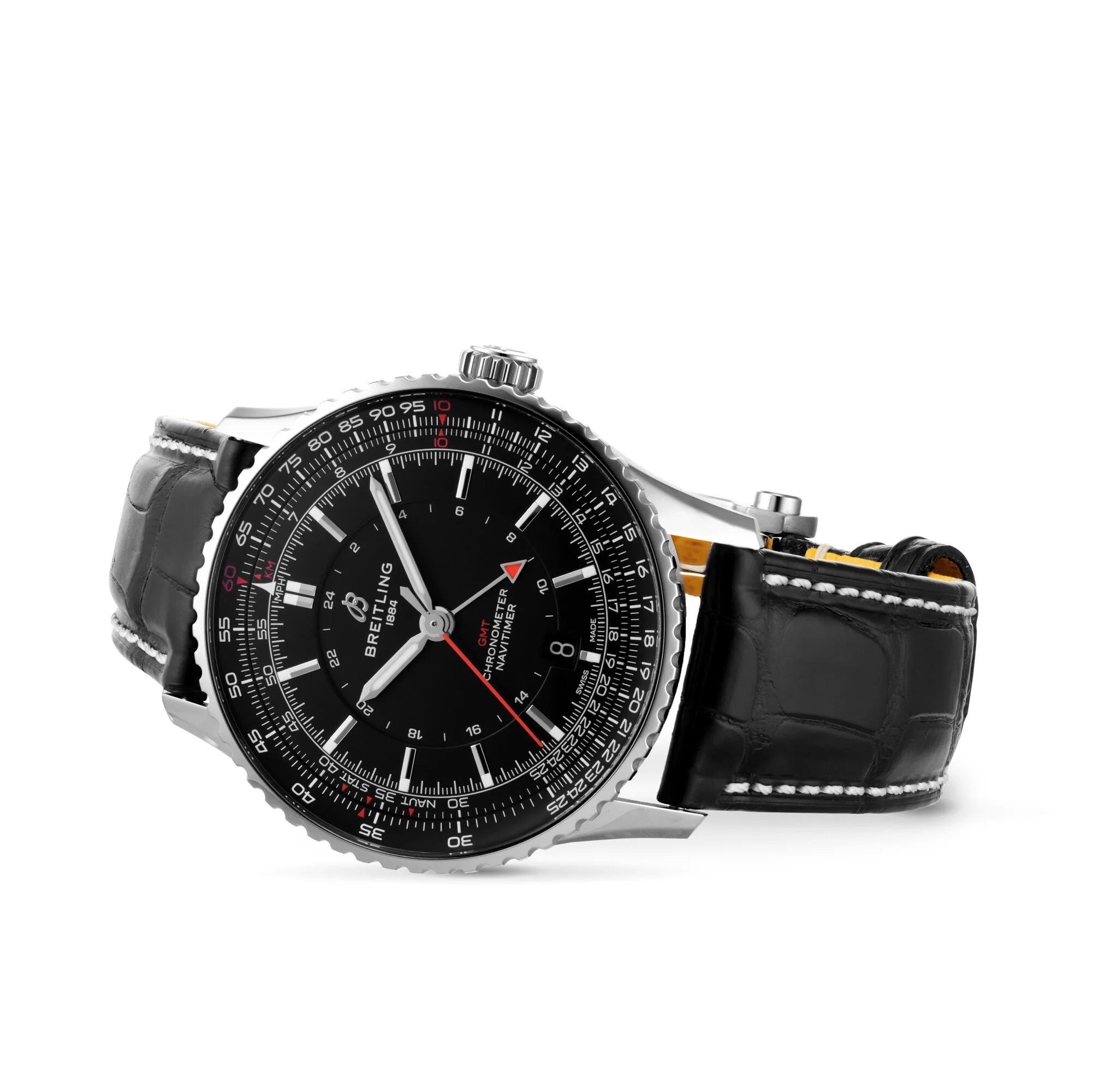 Navitimer Automatic GMT 41 | 41mm, Steel, Alligator Leather, Black Dial - Image 3