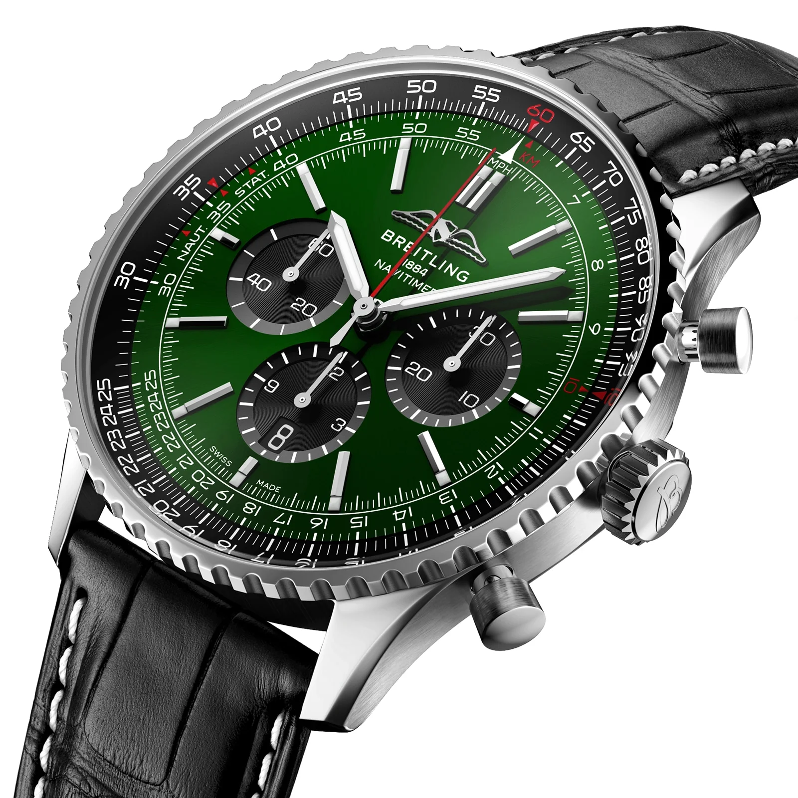 Navitimer B01 Chronograph 46 | 46mm, Steel, Alligator Leather, Green Dial - Image 2