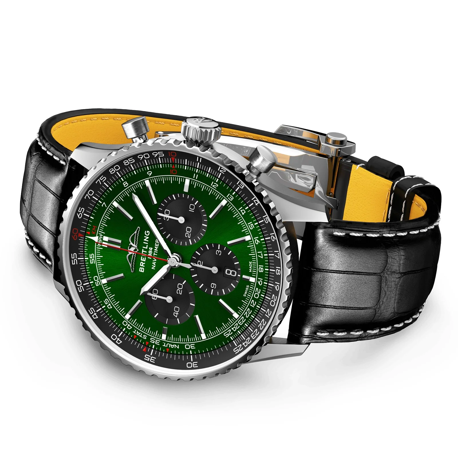 Navitimer B01 Chronograph 46 | 46mm, Steel, Alligator Leather, Green Dial - Image 3