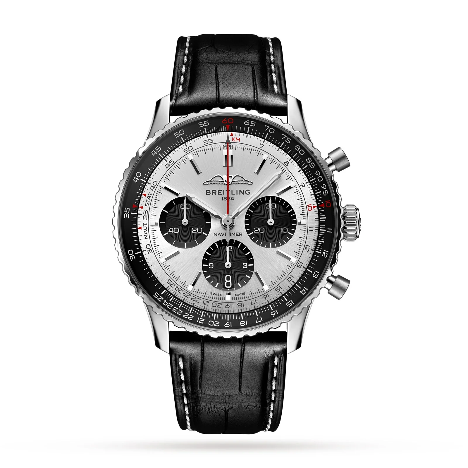 Navitimer B01 Chronograph 43 | 43mm, Steel, Alligator Leather, Silver Dial