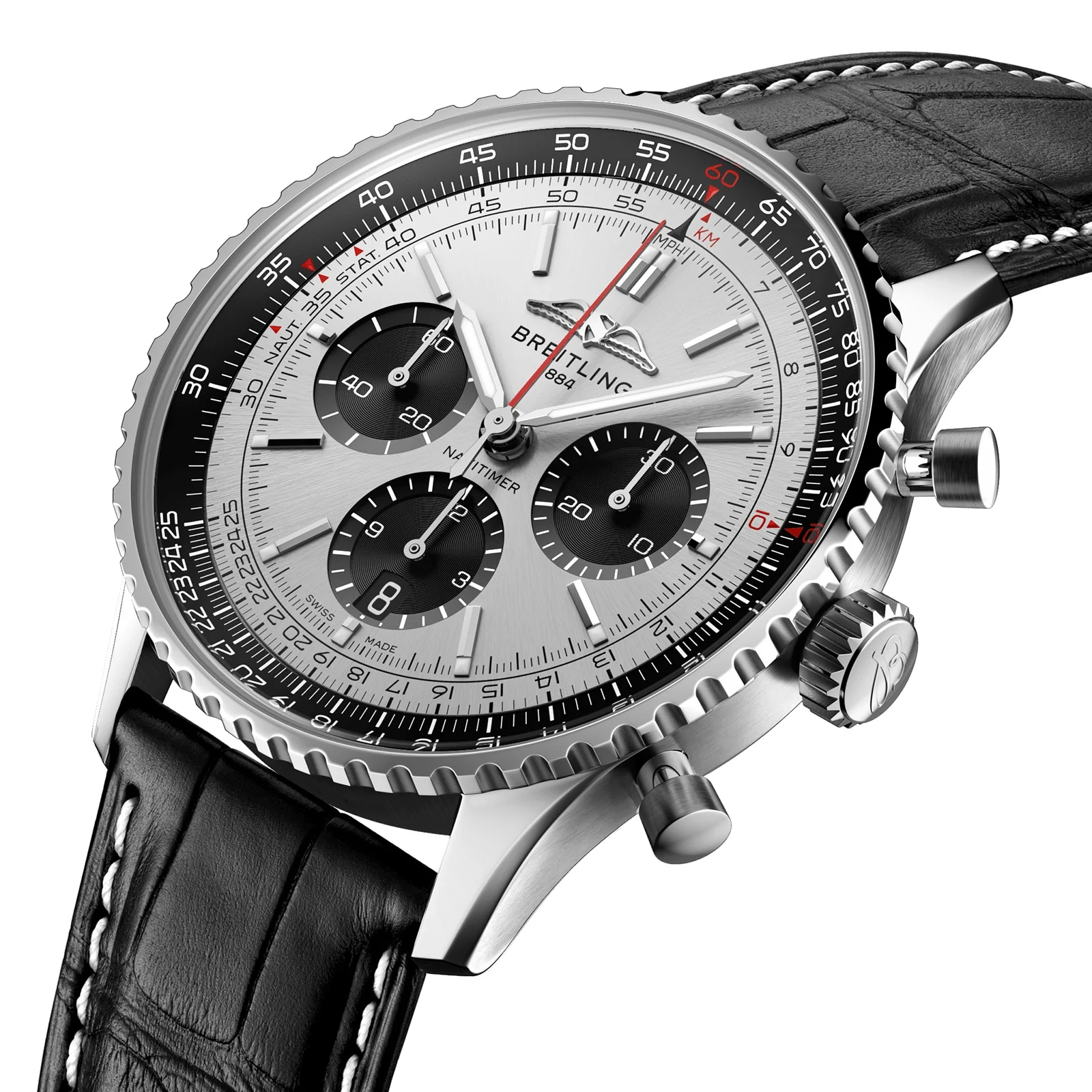 Navitimer B01 Chronograph 43 | 43mm, Steel, Alligator Leather, Silver Dial - Image 3