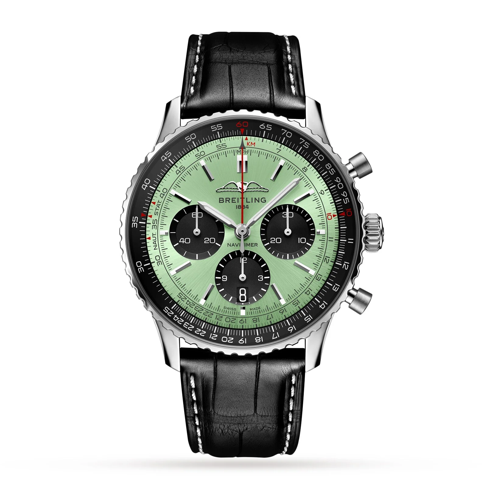 Navitimer B01 Chronograph 43 | 43mm, Steel, Alligator Leather, Green Dial