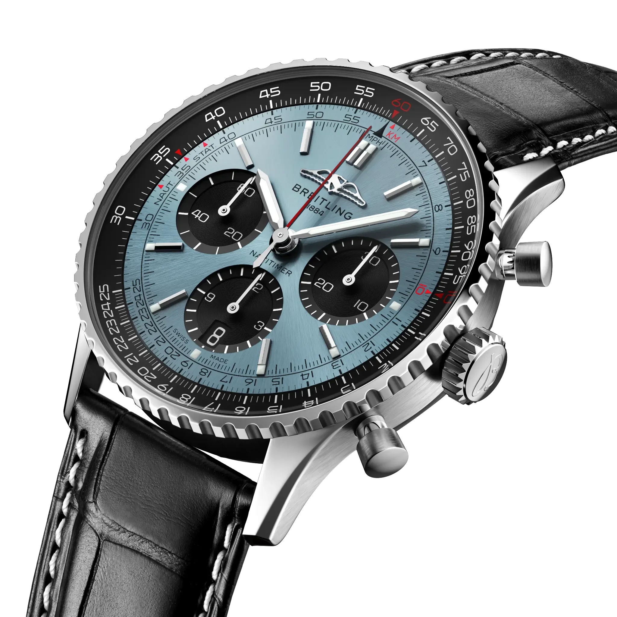 Navitimer B01 Chronograph 41 | 41mm, Steel, Leather, Ice Blue Dial - Image 2