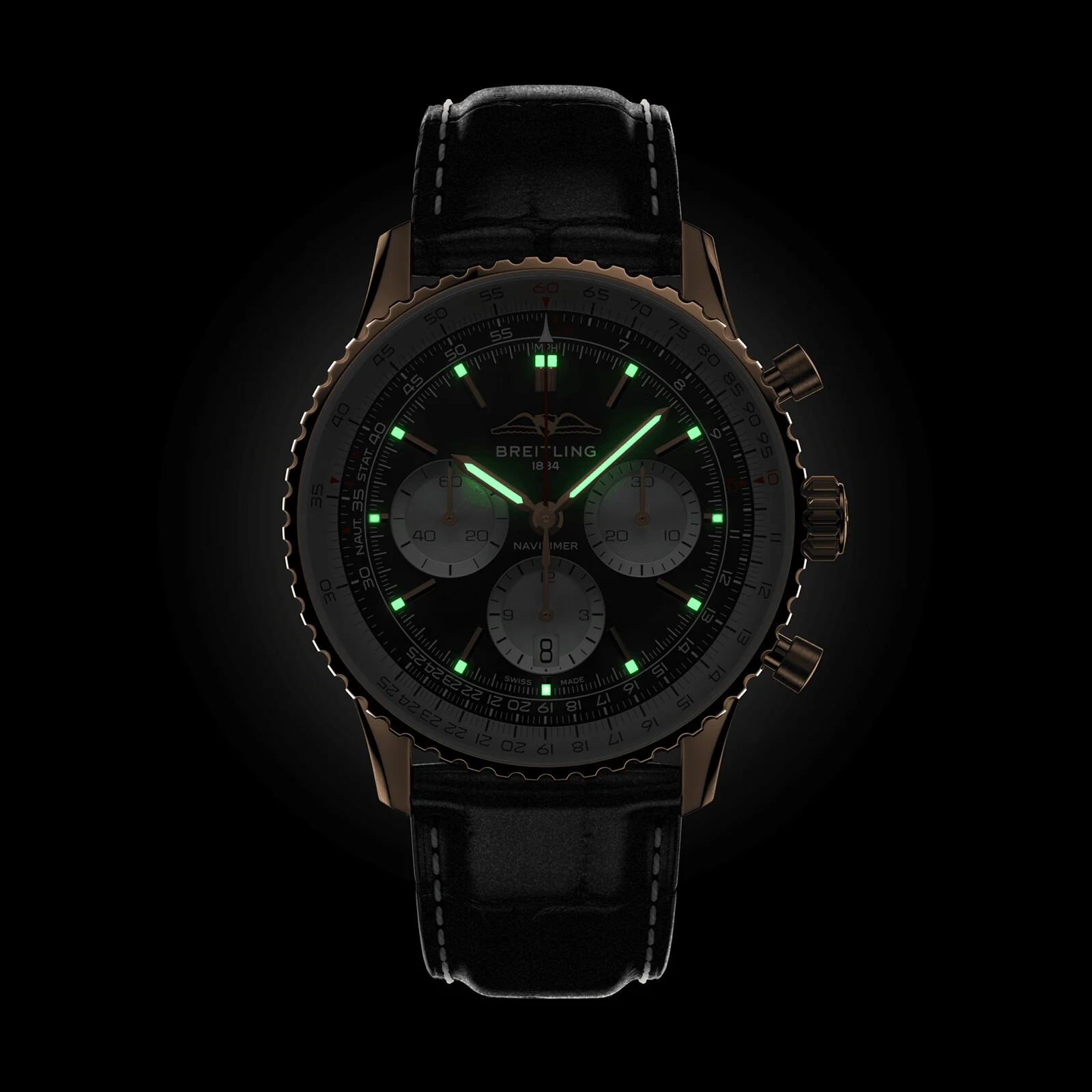 Navitimer B01 Chronograph 43 | 43mm, 18K Rose Gold, Alligator Leather, Black Dial - Image 5