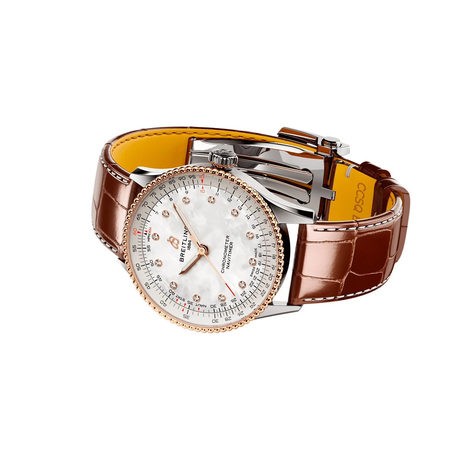 Navitimer Automatic 36 | 36mm, Two-Tone Steel & 18K Rose Gold, Alligator Leather, Diamond White Dial - Image 4