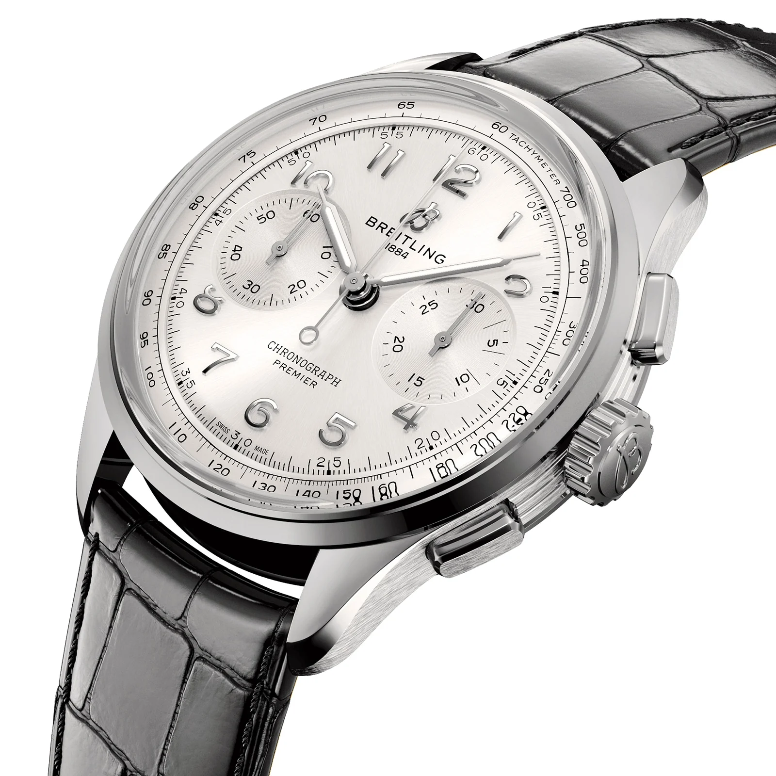 Premier B09 Chronograph 42 | 40mm, Steel, Alligator Leather, Silver Dial - Image 2