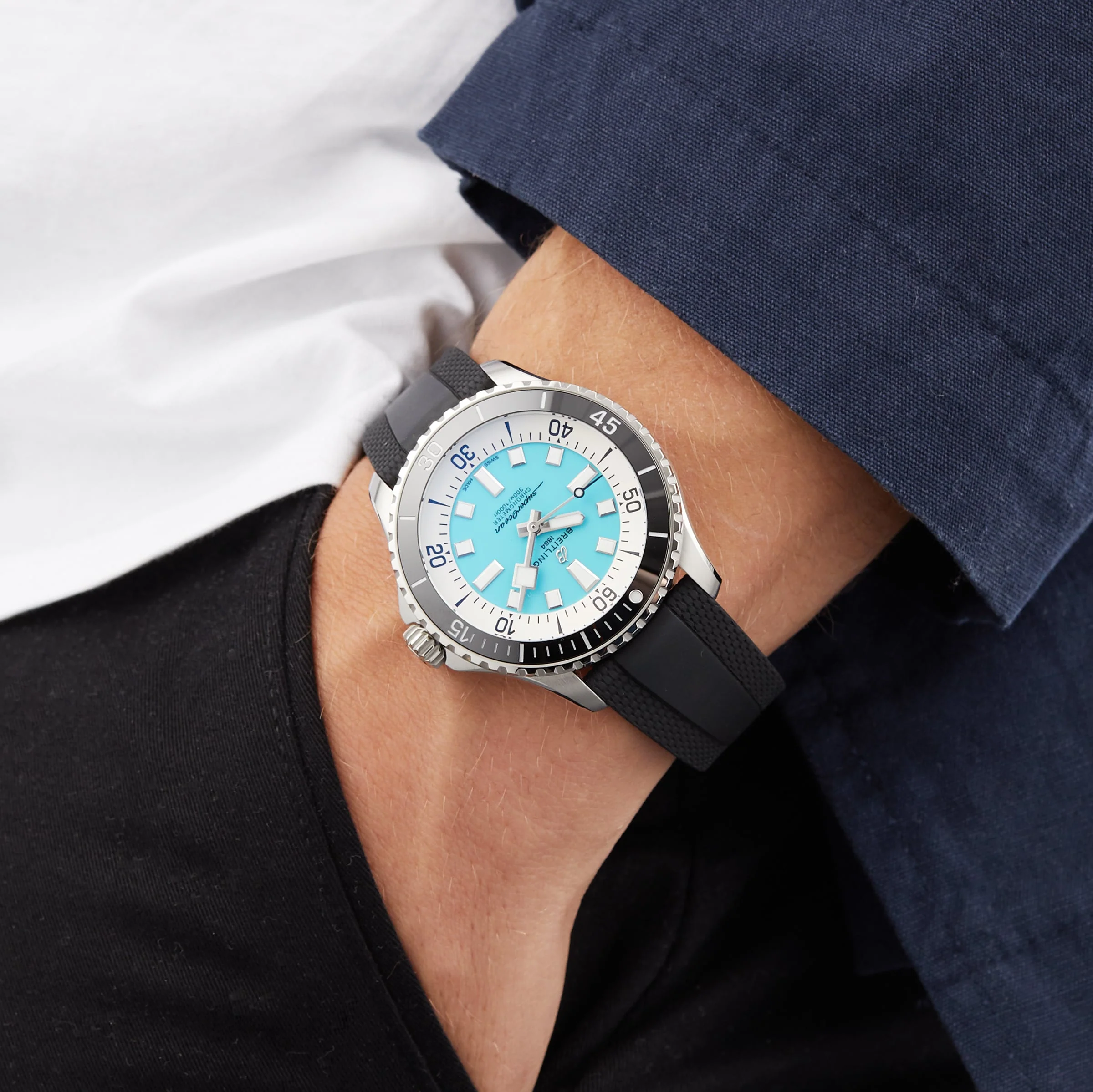 Superocean Automatic 44 | 44mm, Steel, Rubber, Turquoise Dial - Image 6