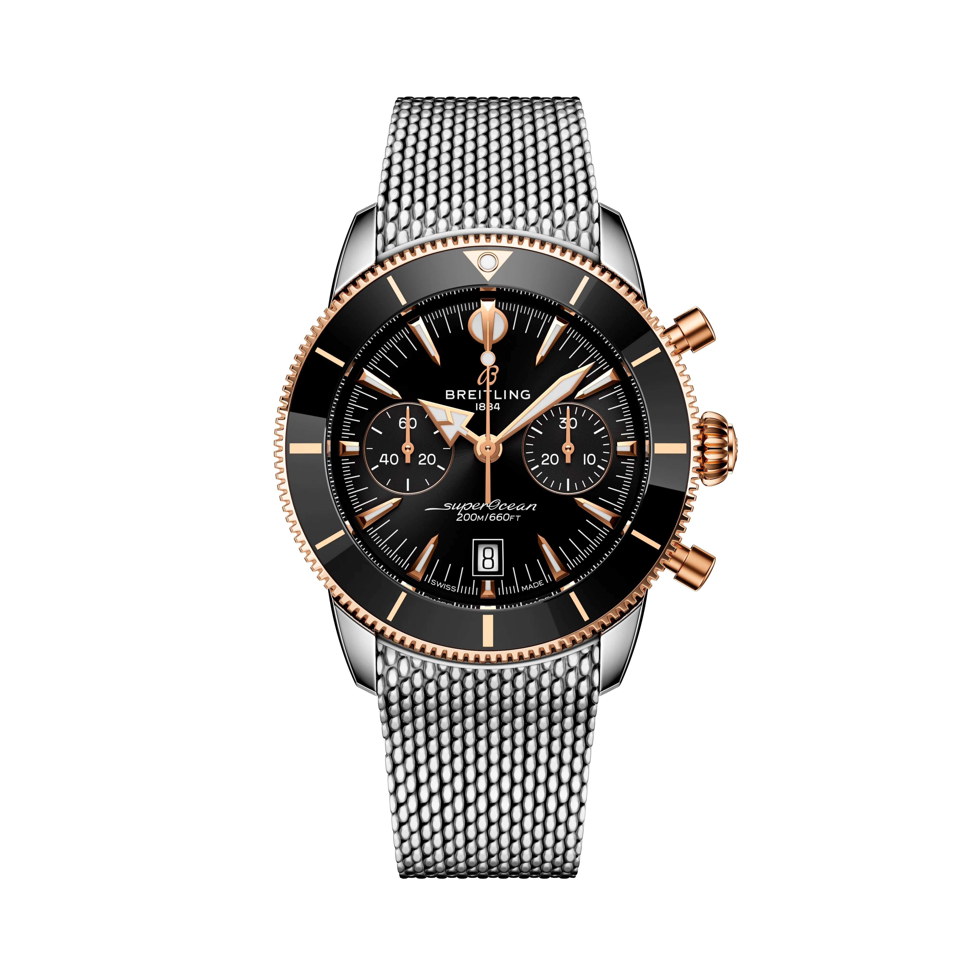 Superocean Heritage B01 Chronograph 42 | 42mm, Two-Tone Steel & 18K Rose Gold, Steel, Black Dial