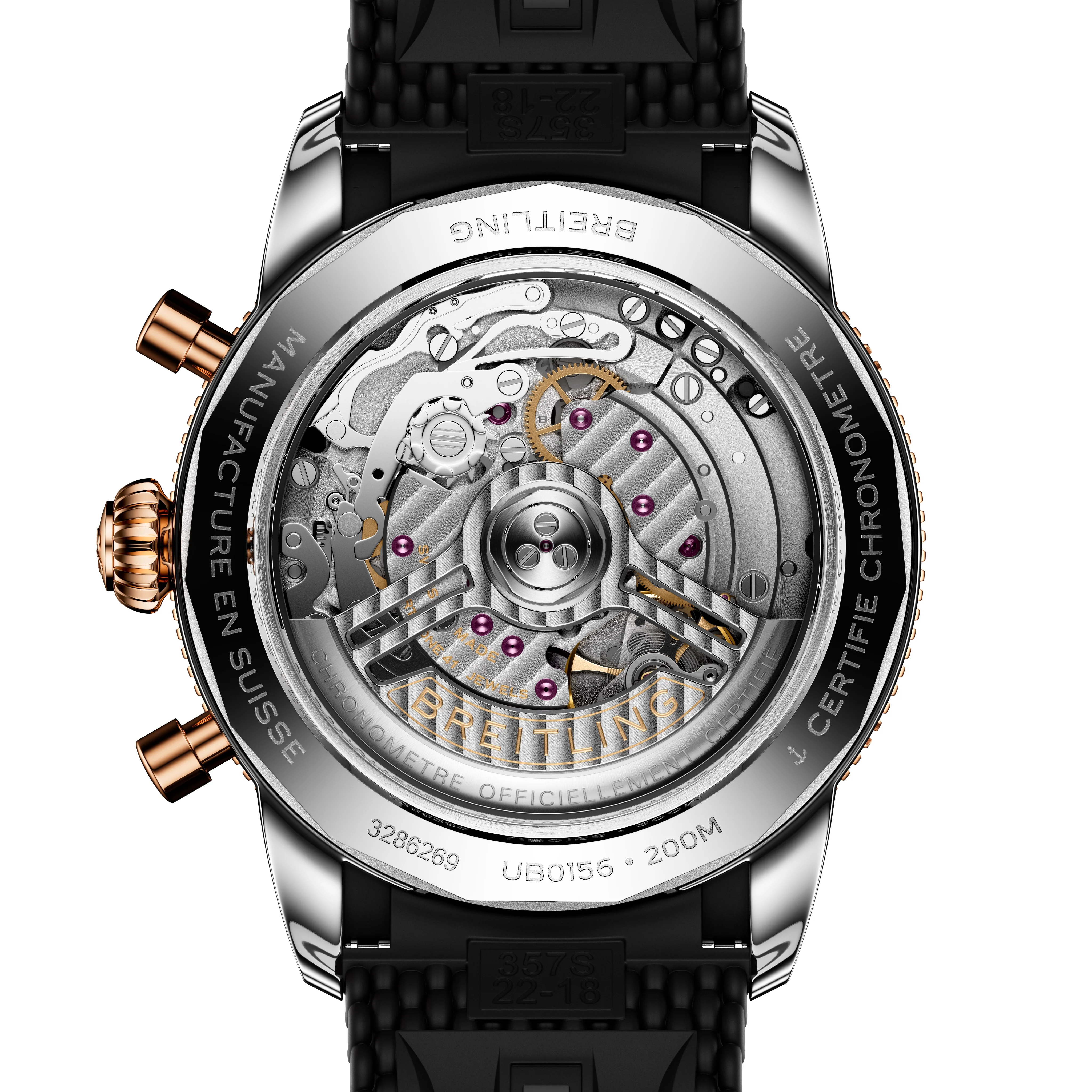 Superocean Heritage B01 Chronograph 42 | 42mm, Two-Tone Steel & 18K Rose Gold, Rubber, Black Dial - Image 2