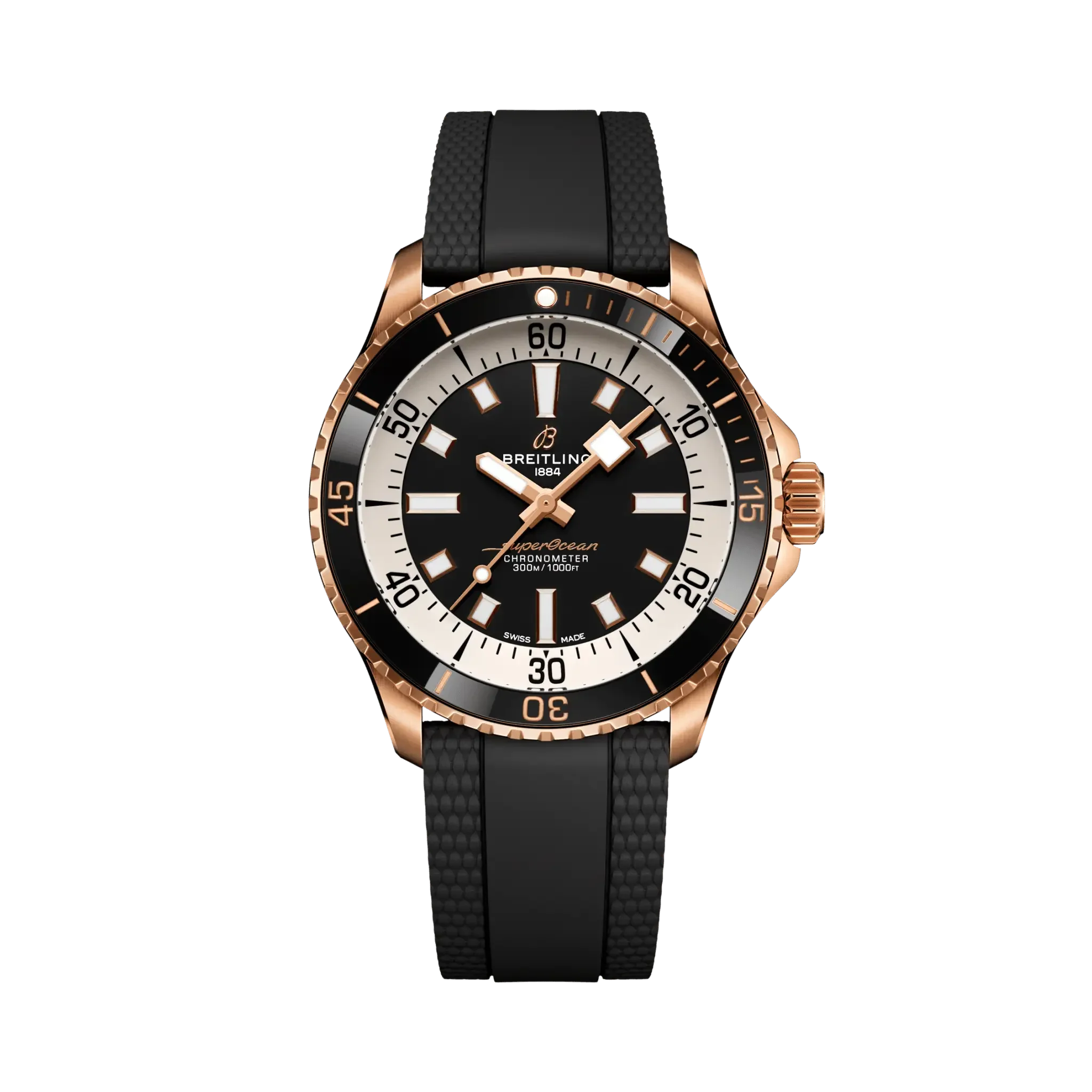Superocean Automatic 42 | 42mm, 18K Rose Gold, Rubber, Black Dial