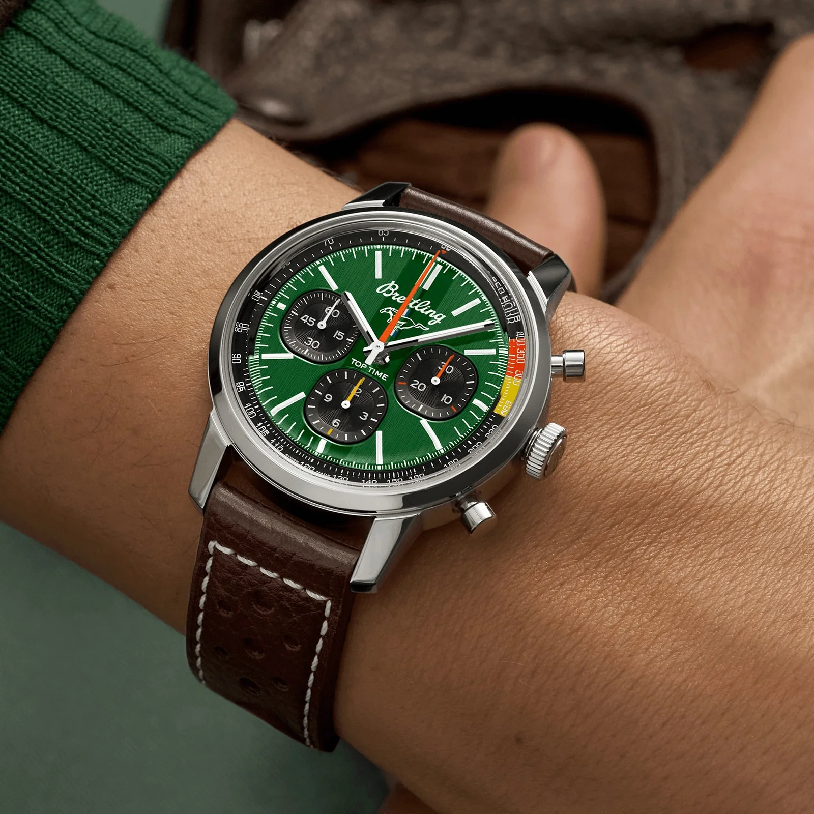 Top Time B01 Ford Mustang | 41mm, Steel, Leather, Green Dial - Image 5