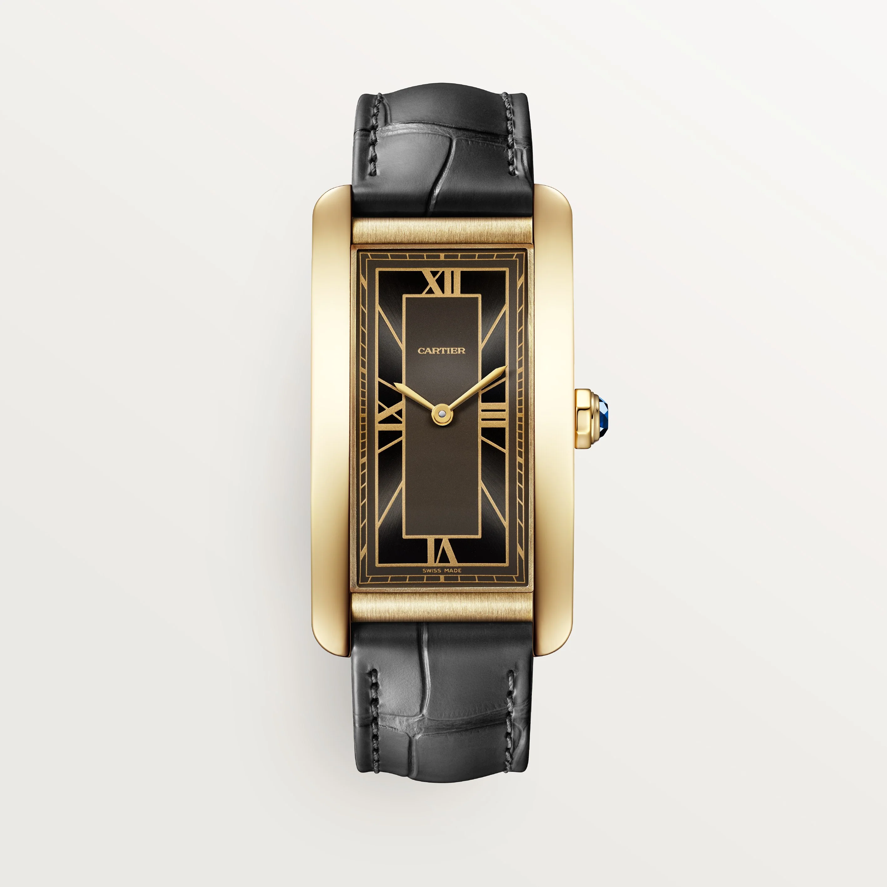 Tank Américaine Large Model | 24.5mm, 18K Yellow Gold, Leather, Grey Dial