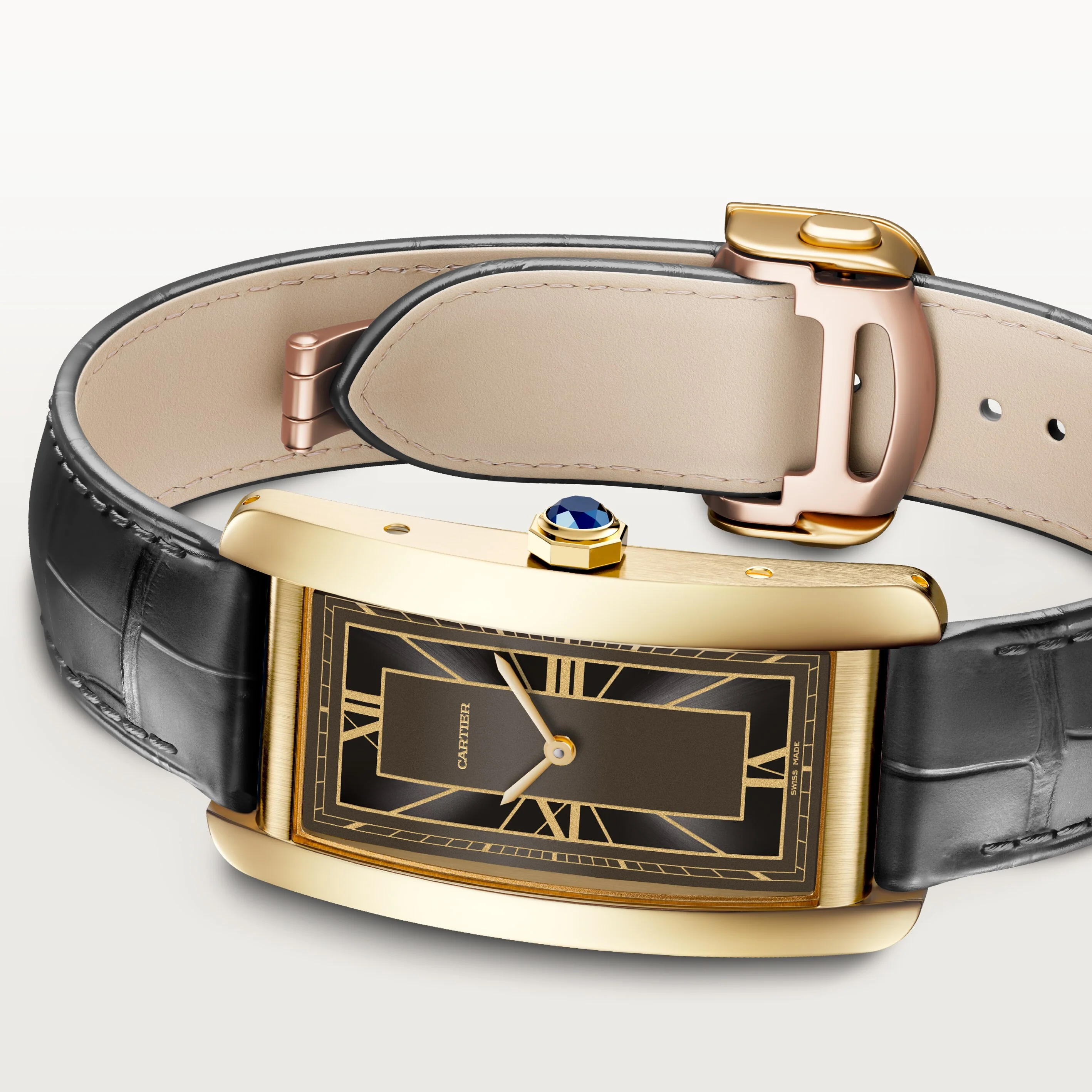 Tank Américaine Large Model | 24.5mm, 18K Yellow Gold, Leather, Grey Dial - Image 5
