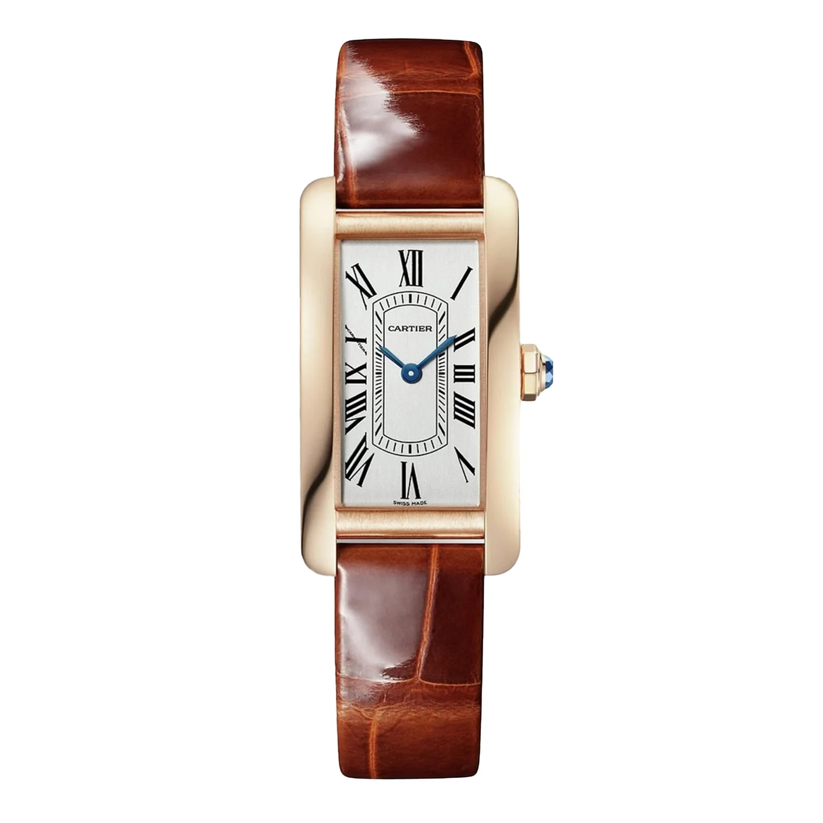 Tank Américaine Small Model | 19.5mm, 18K Rose Gold, Alligator Leather, White Dial