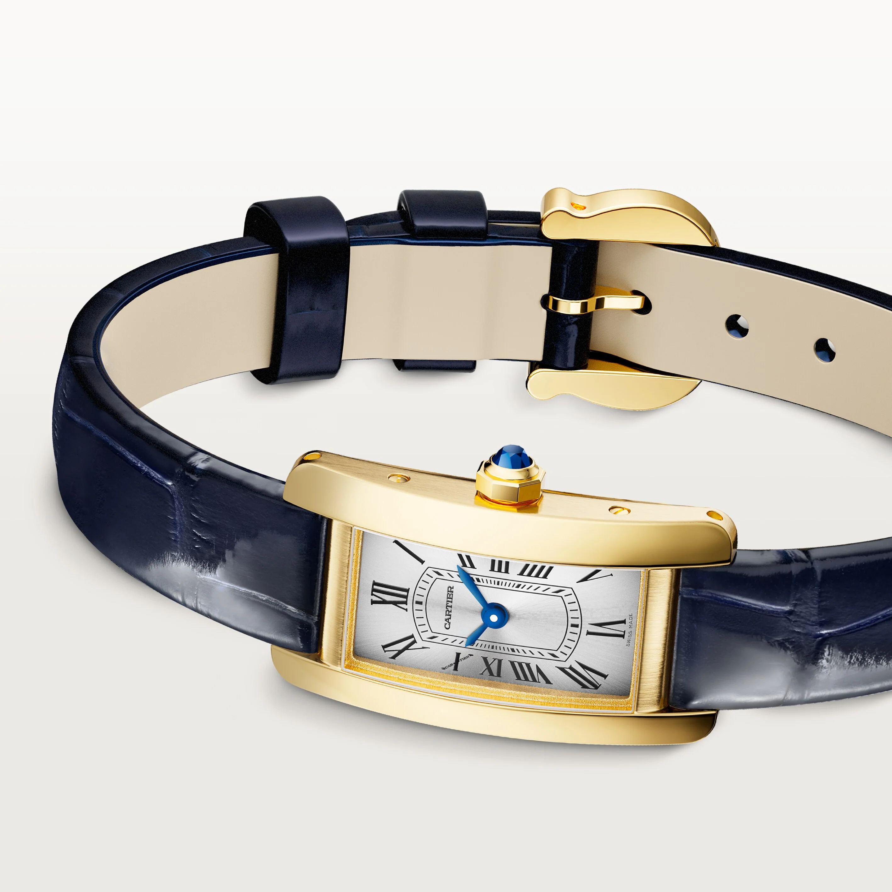 Tank Américaine Mini Model | 15mm, 18K Yellow Gold, Alligator Leather, Silver Dial - Image 5