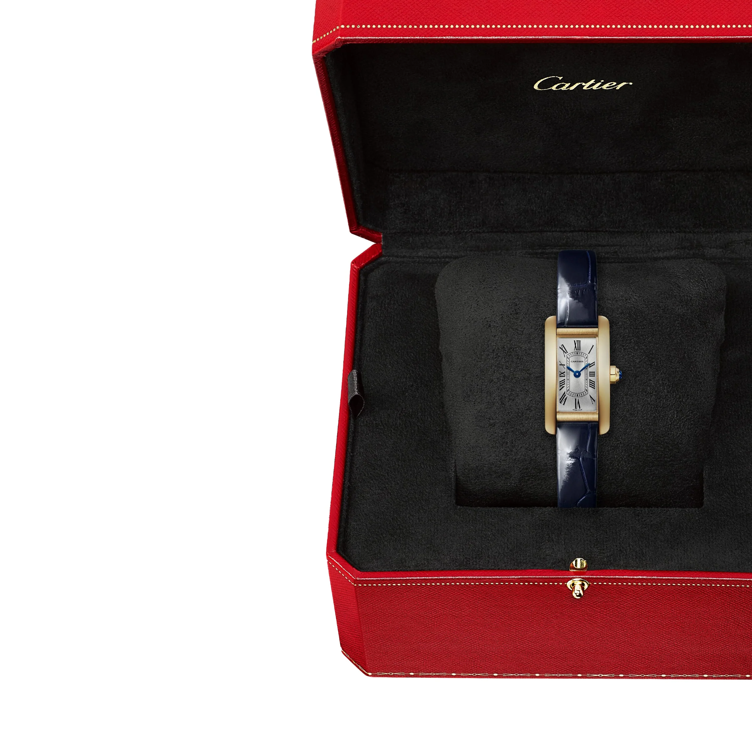 Tank Américaine Mini Model | 15mm, 18K Yellow Gold, Alligator Leather, Silver Dial - Image 7