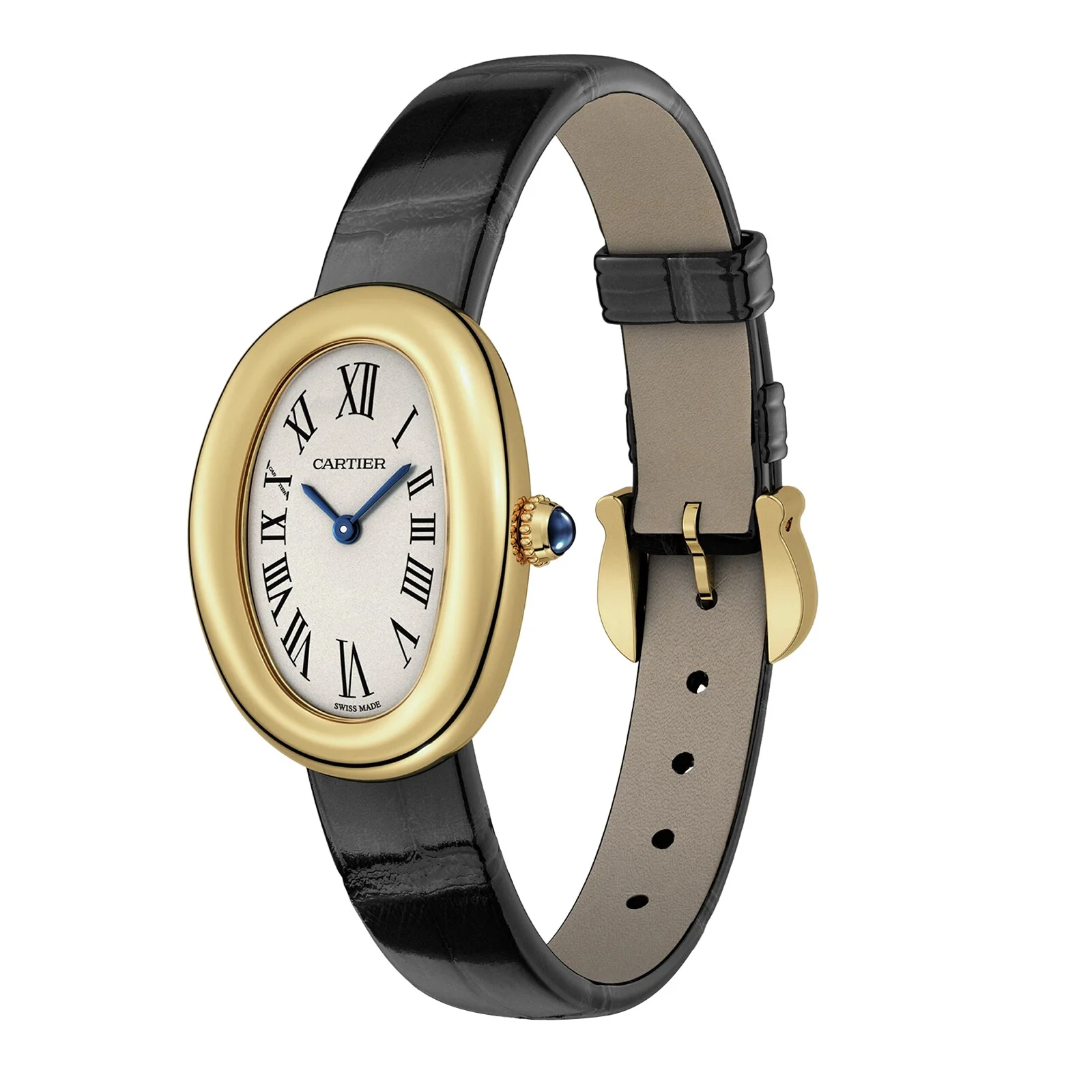 Baignoire (Size 15) | 23mm, 18K Yellow Gold, Alligator Leather, Silver Dial - Image 4