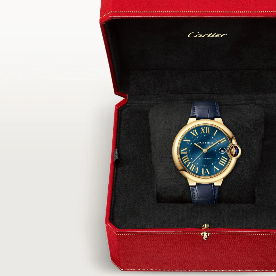 Ballon Bleu De Cartier Watch | 40mm, 18K Yellow Gold, Alligator Leather, Blue Dial - Image 5