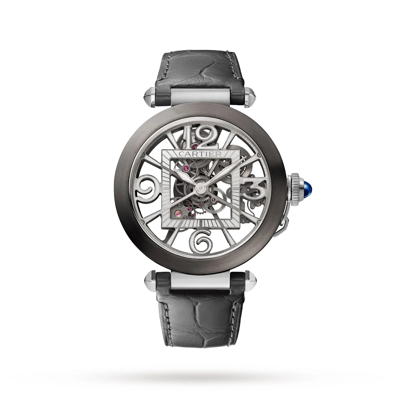 Pasha de cartier Skeleton | 41mm, Two-Tone Steel & PVD Black, Alligator Leather