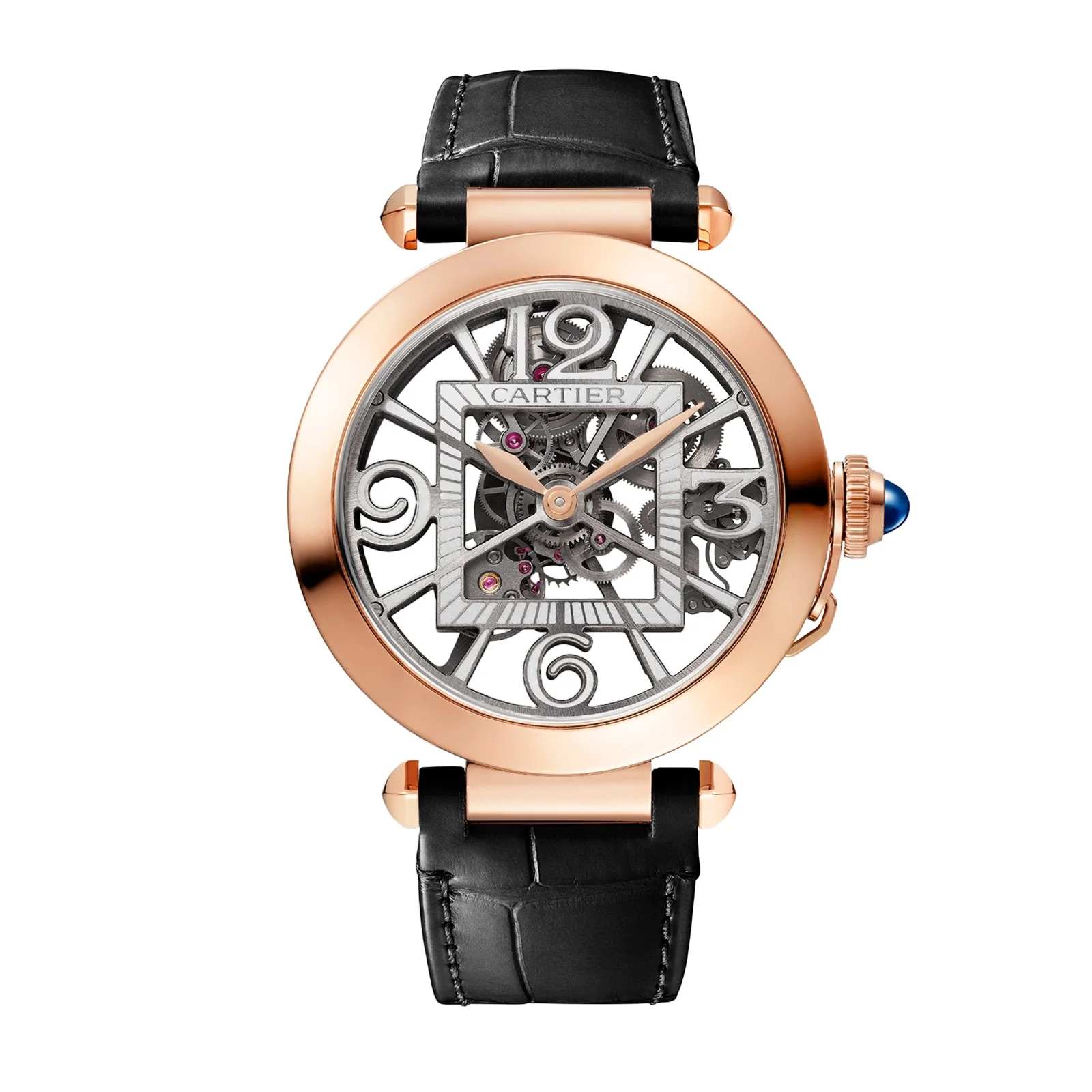 Pasha de Cartier | 41mm, 18K Rose Gold, Leather, Silver Dial