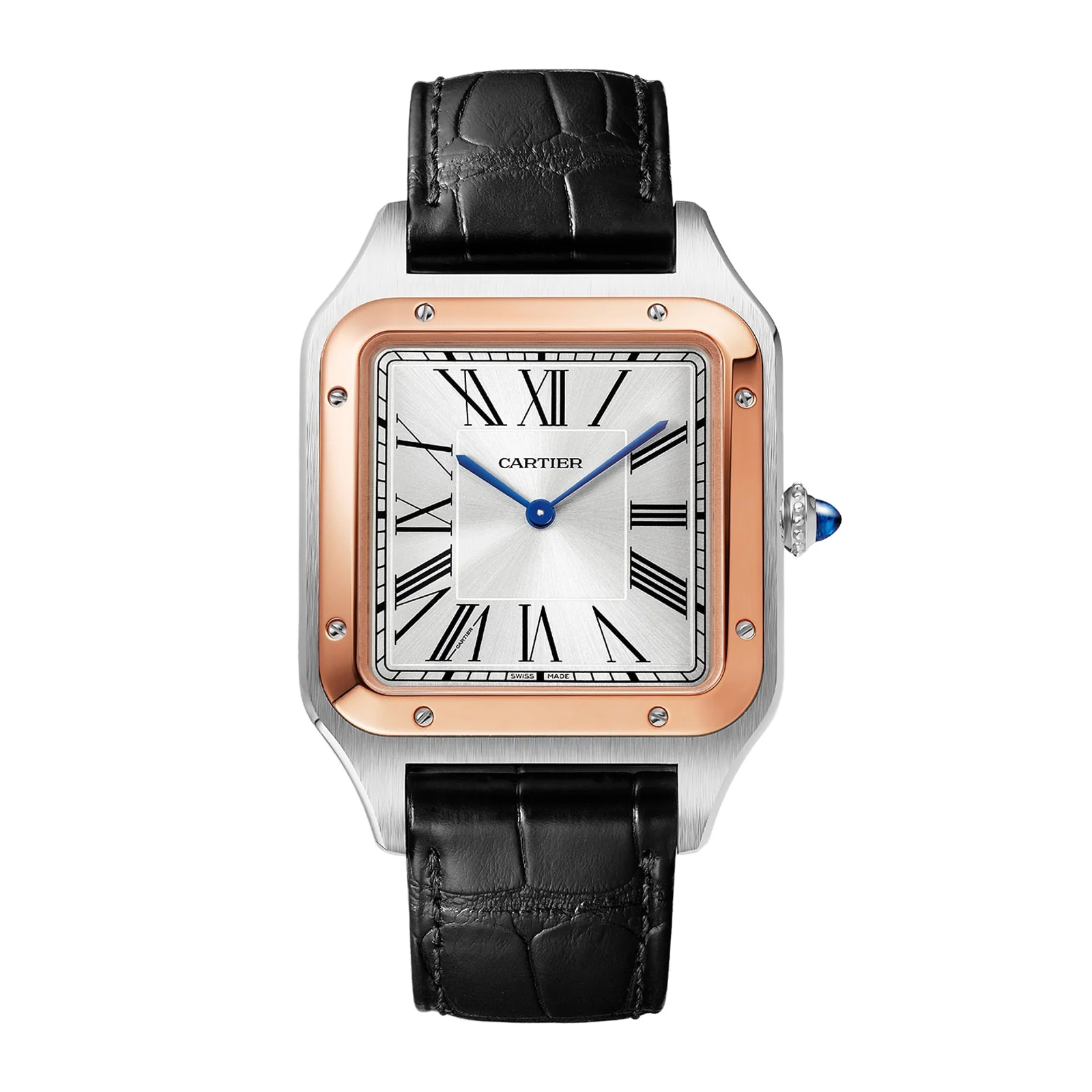 Santos-Dumont | 34mm, Two-Tone Steel & 18K Rose Gold, Alligator Leather, Silver Dial